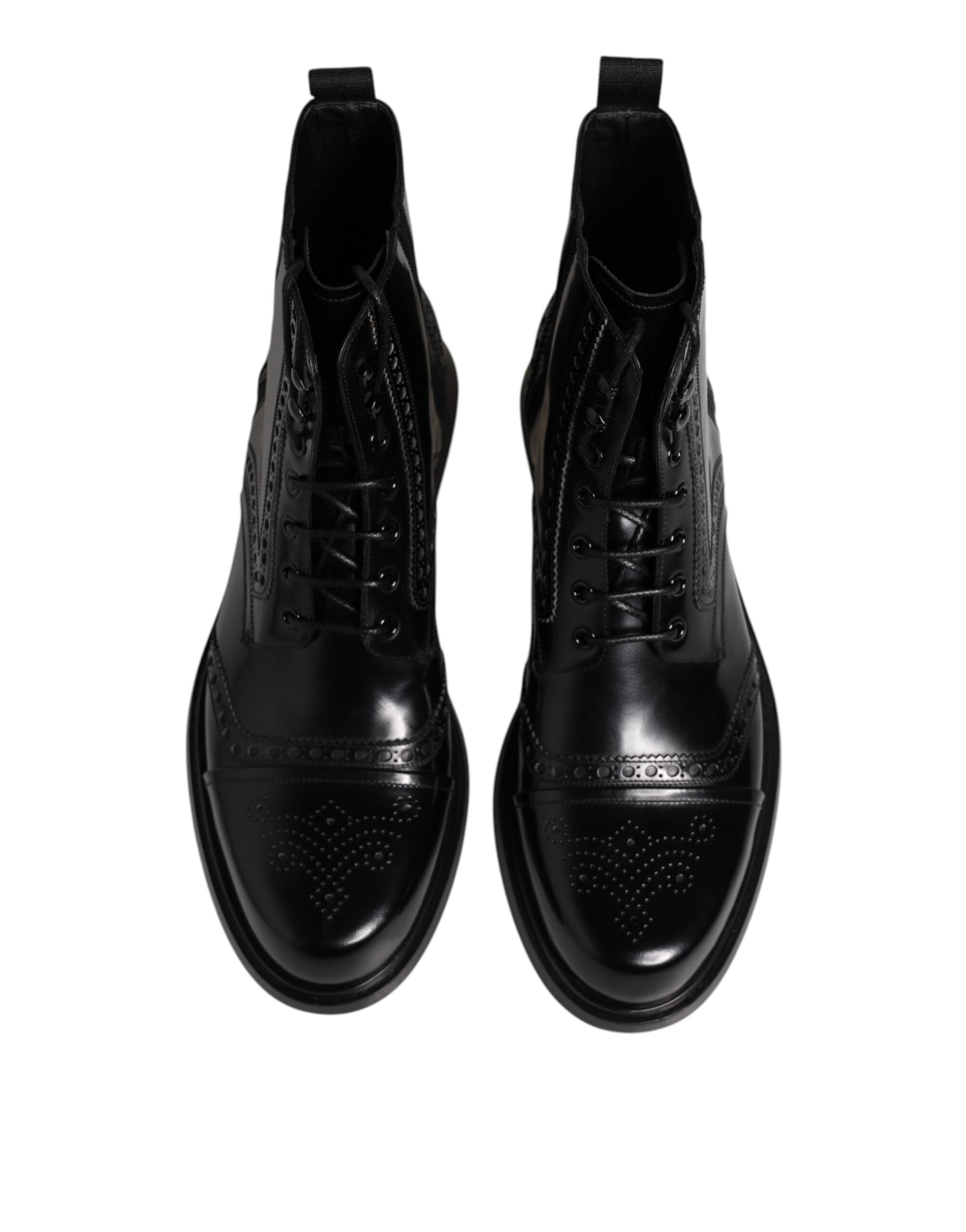Black Leather Lace Up Mid Calf Boots Shoes - ventzia