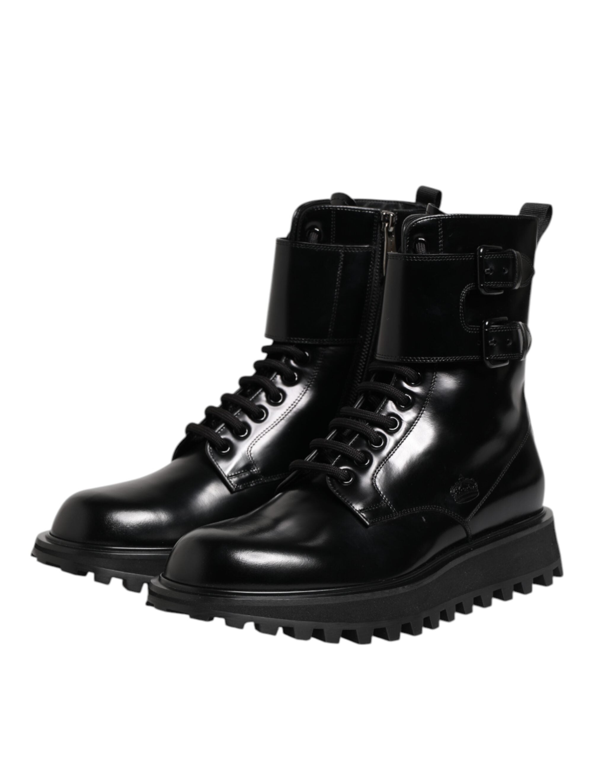 Black Leather Lace Up Mid Calf Boots Shoes - ventzia