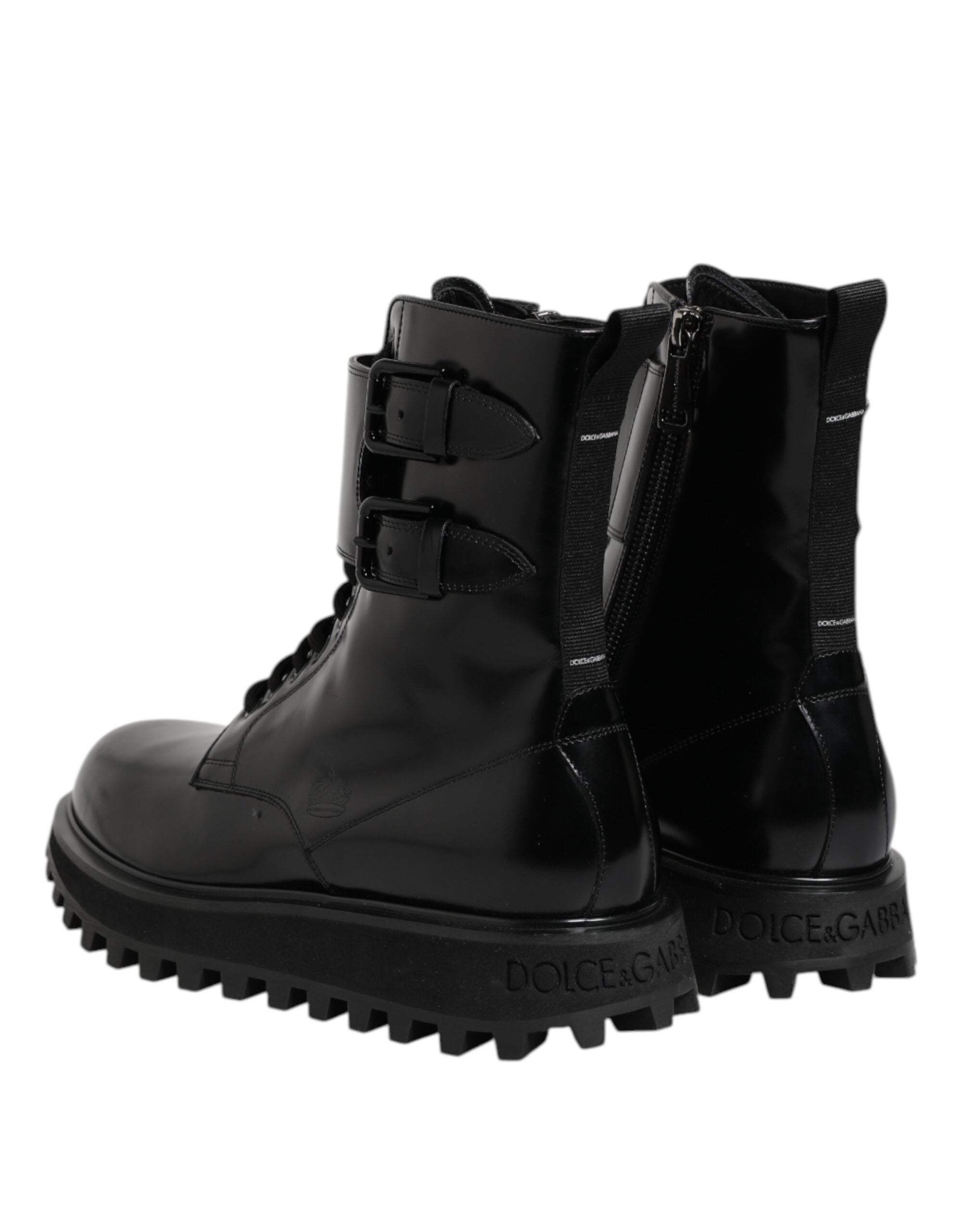 Black Leather Lace Up Mid Calf Boots Shoes - ventzia