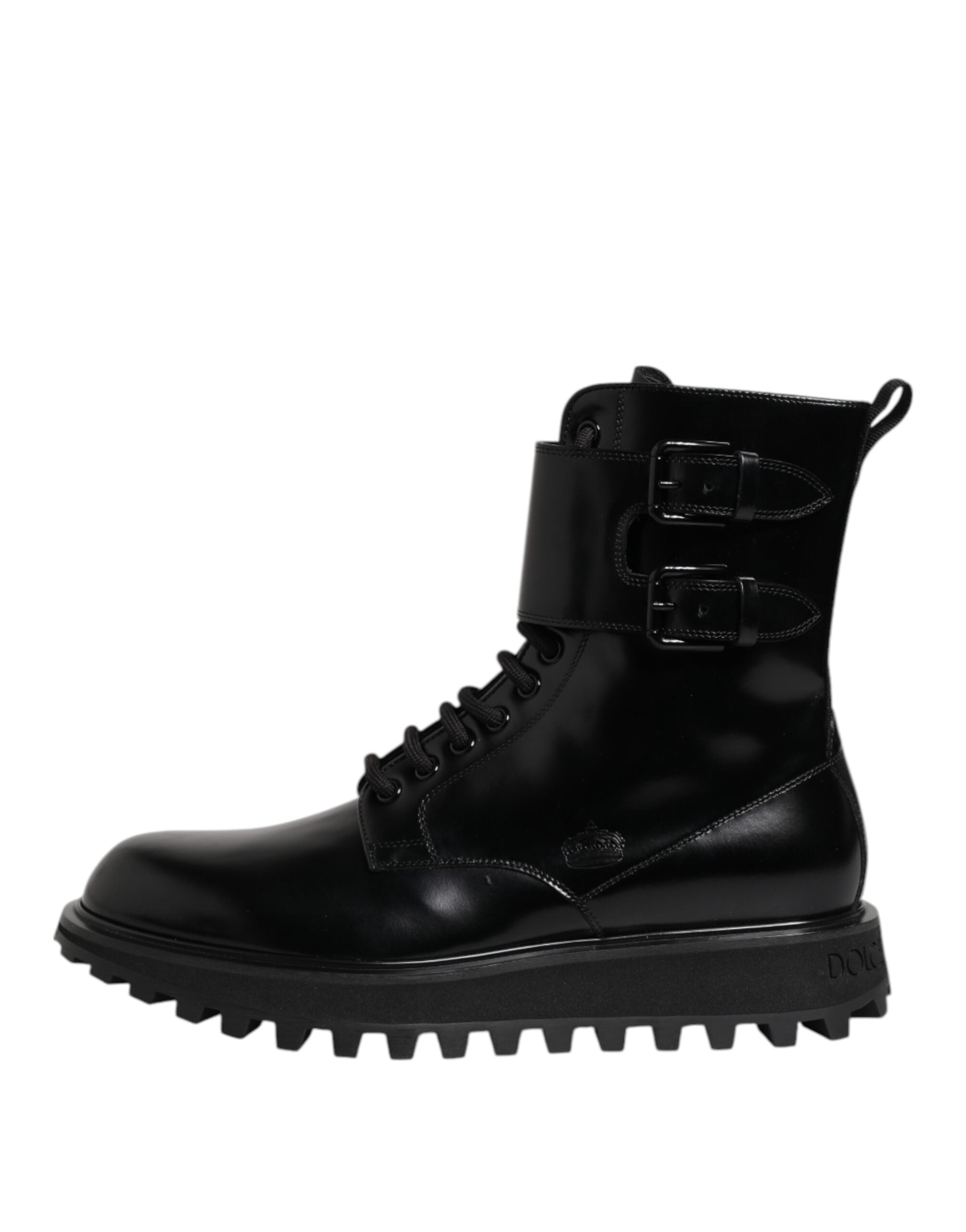Black Leather Lace Up Mid Calf Boots Shoes - ventzia