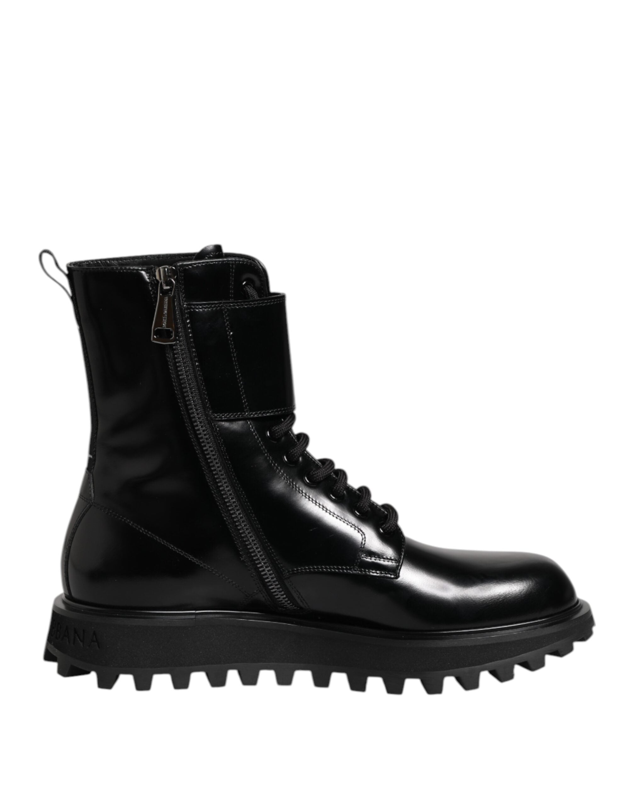 Black Leather Lace Up Mid Calf Boots Shoes - ventzia