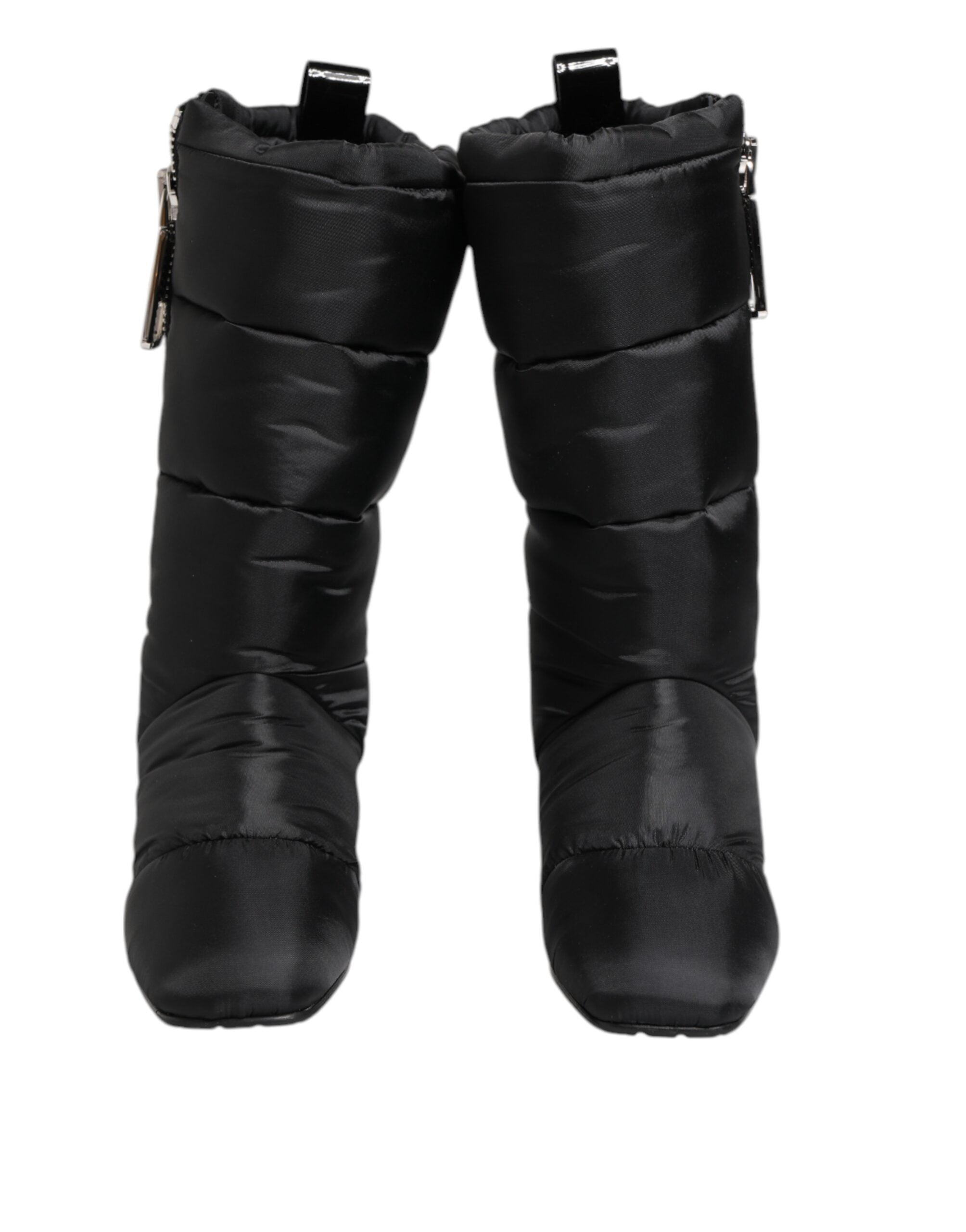 Black Padded Mid Calf Logo Heel Boots Shoes - ventzia