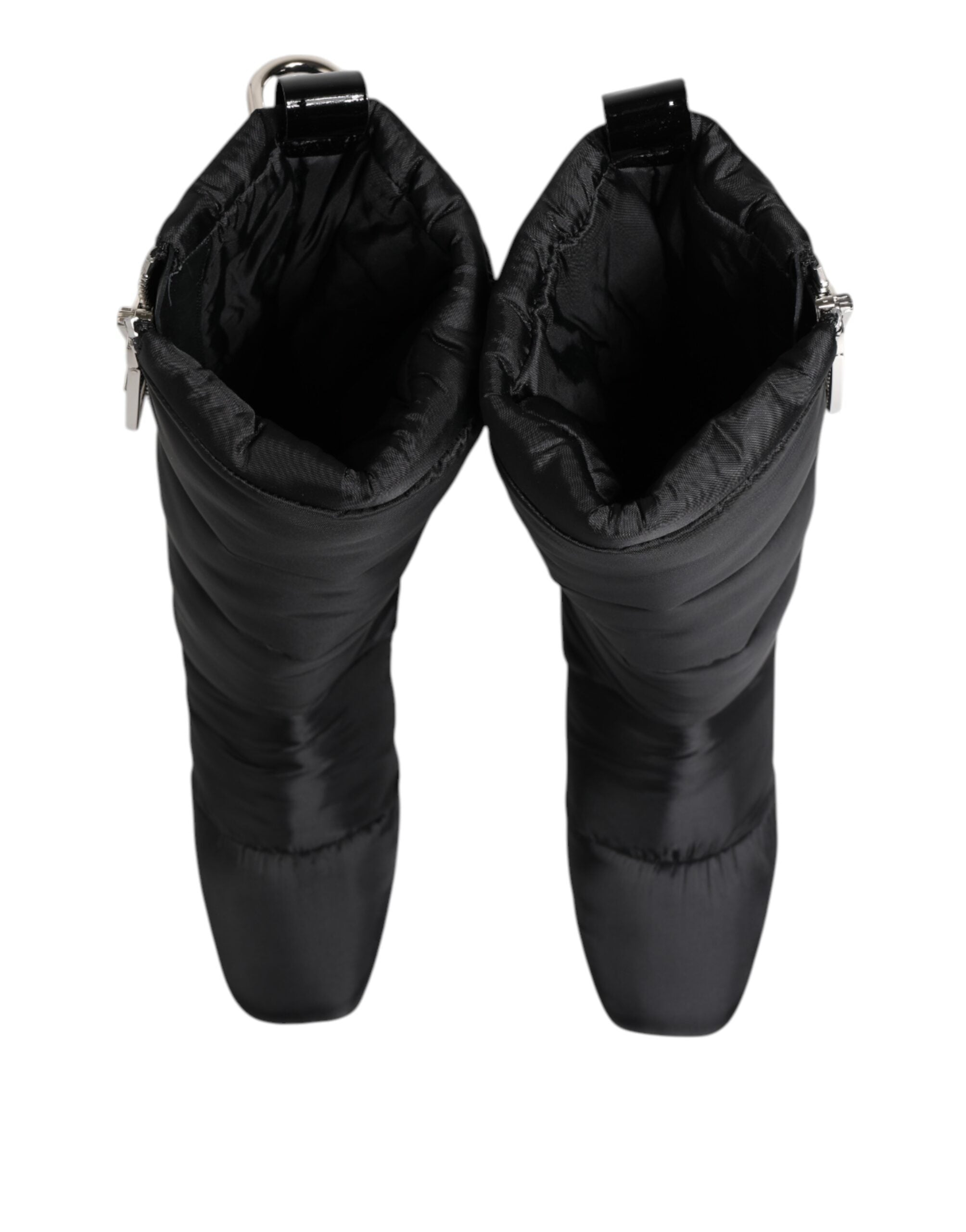 Black Padded Mid Calf Logo Heel Boots Shoes - ventzia