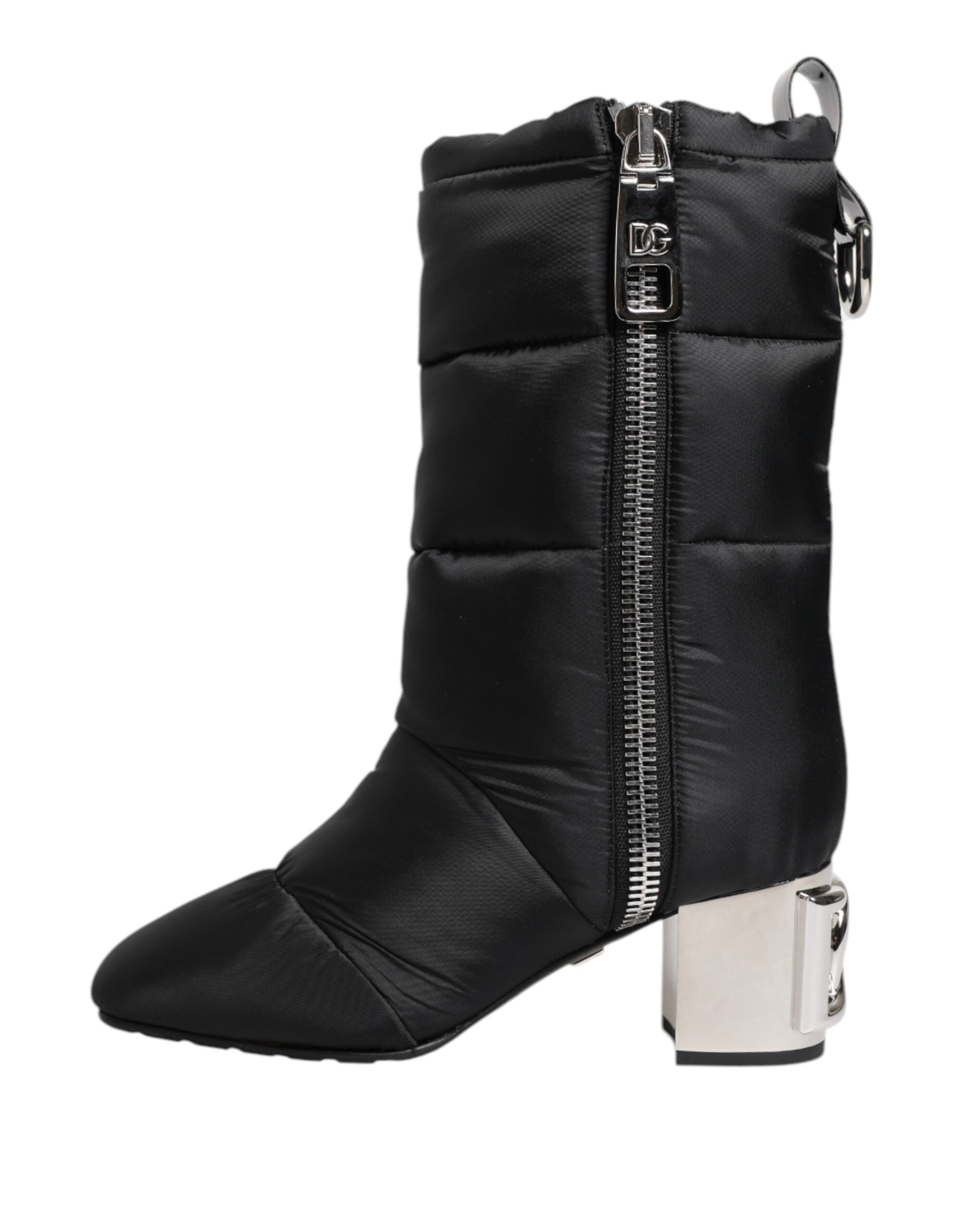 Black Padded Mid Calf Logo Heel Boots Shoes - ventzia