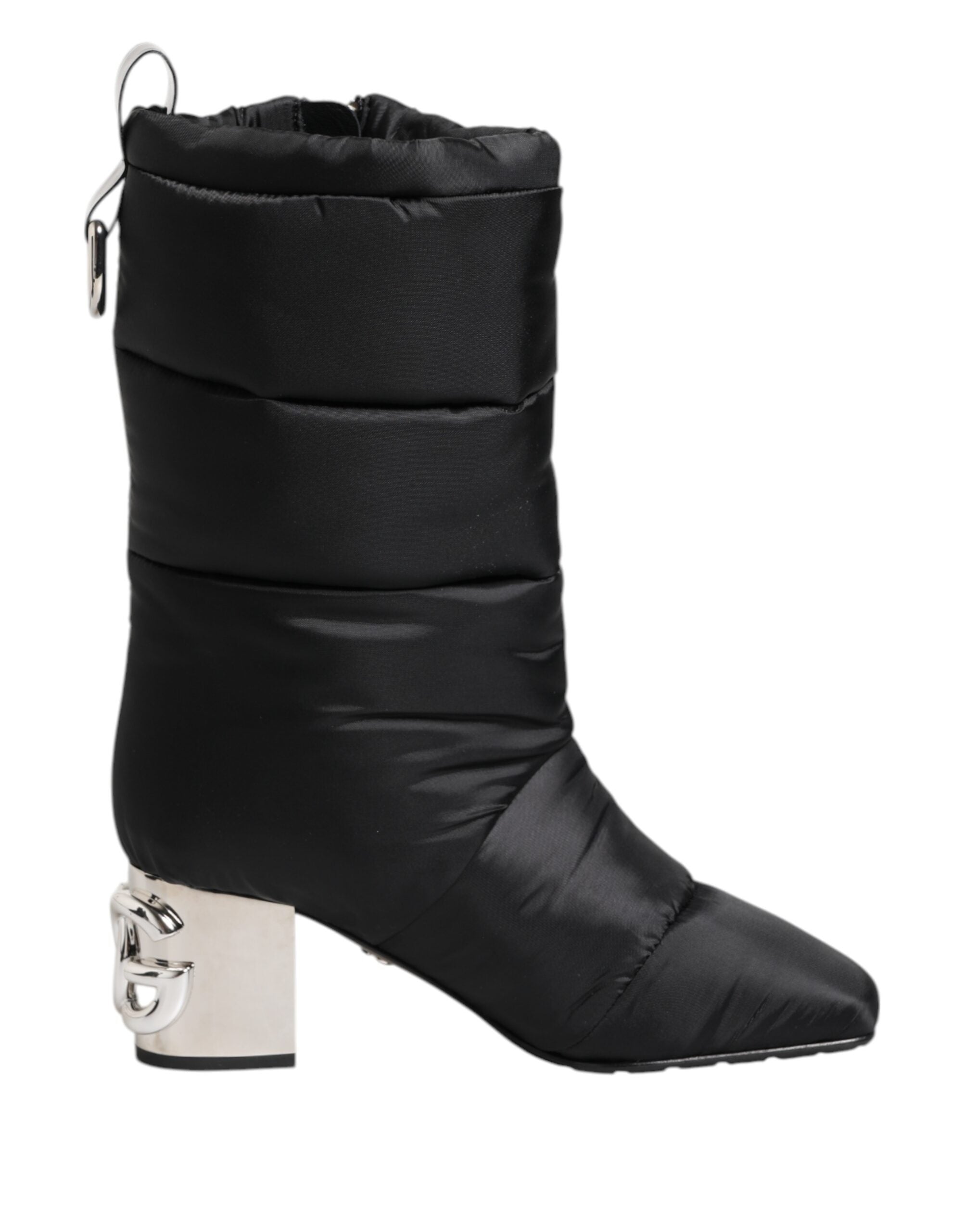 Black Padded Mid Calf Logo Heel Boots Shoes - ventzia