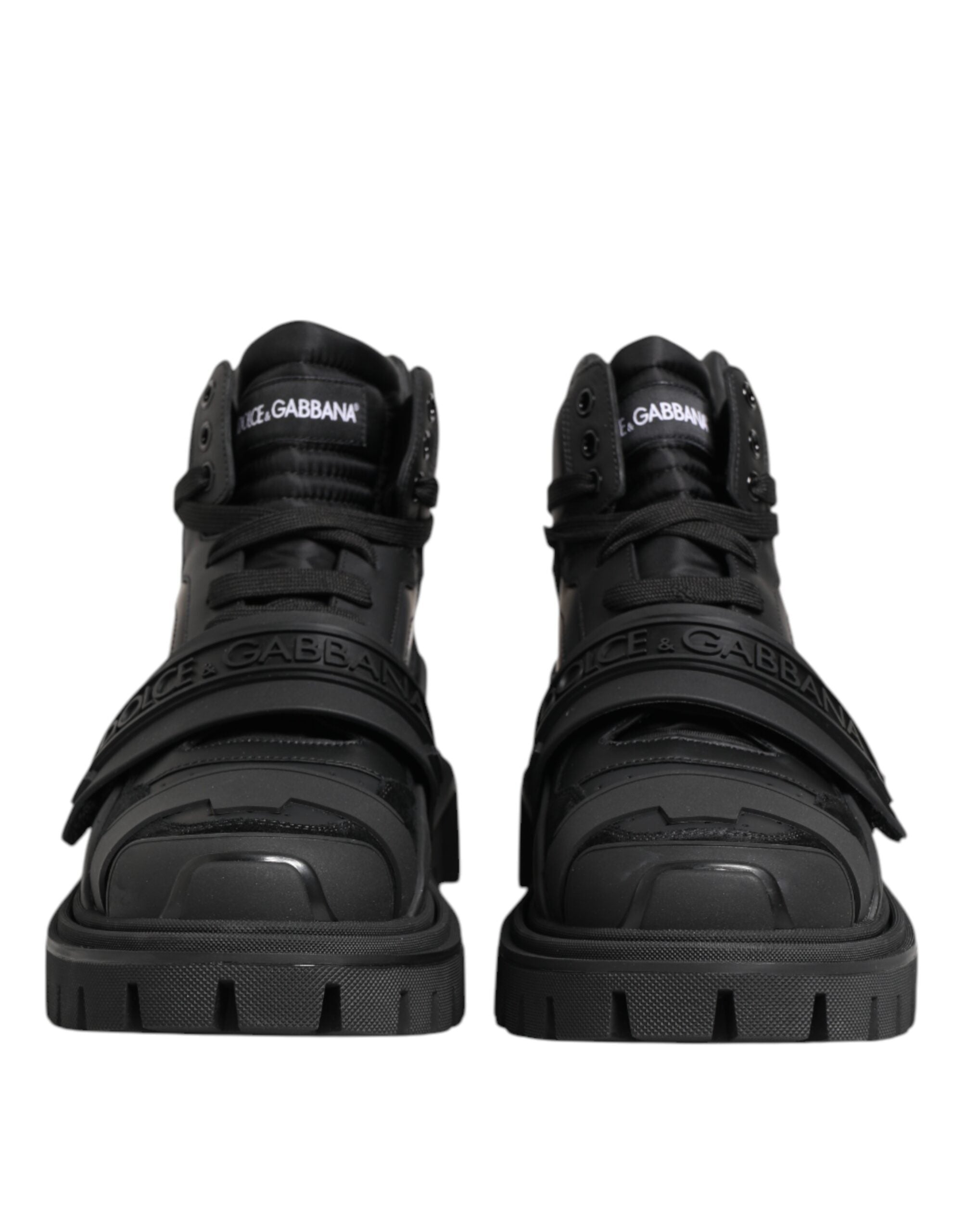 Black Leather Trekking Sneakers Boots Shoes - ventzia
