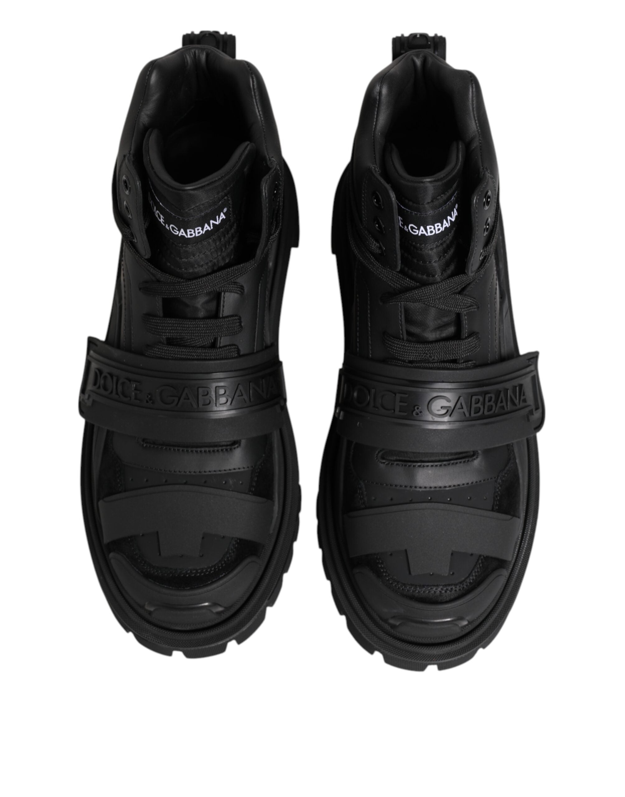 Black Leather Trekking Sneakers Boots Shoes - ventzia