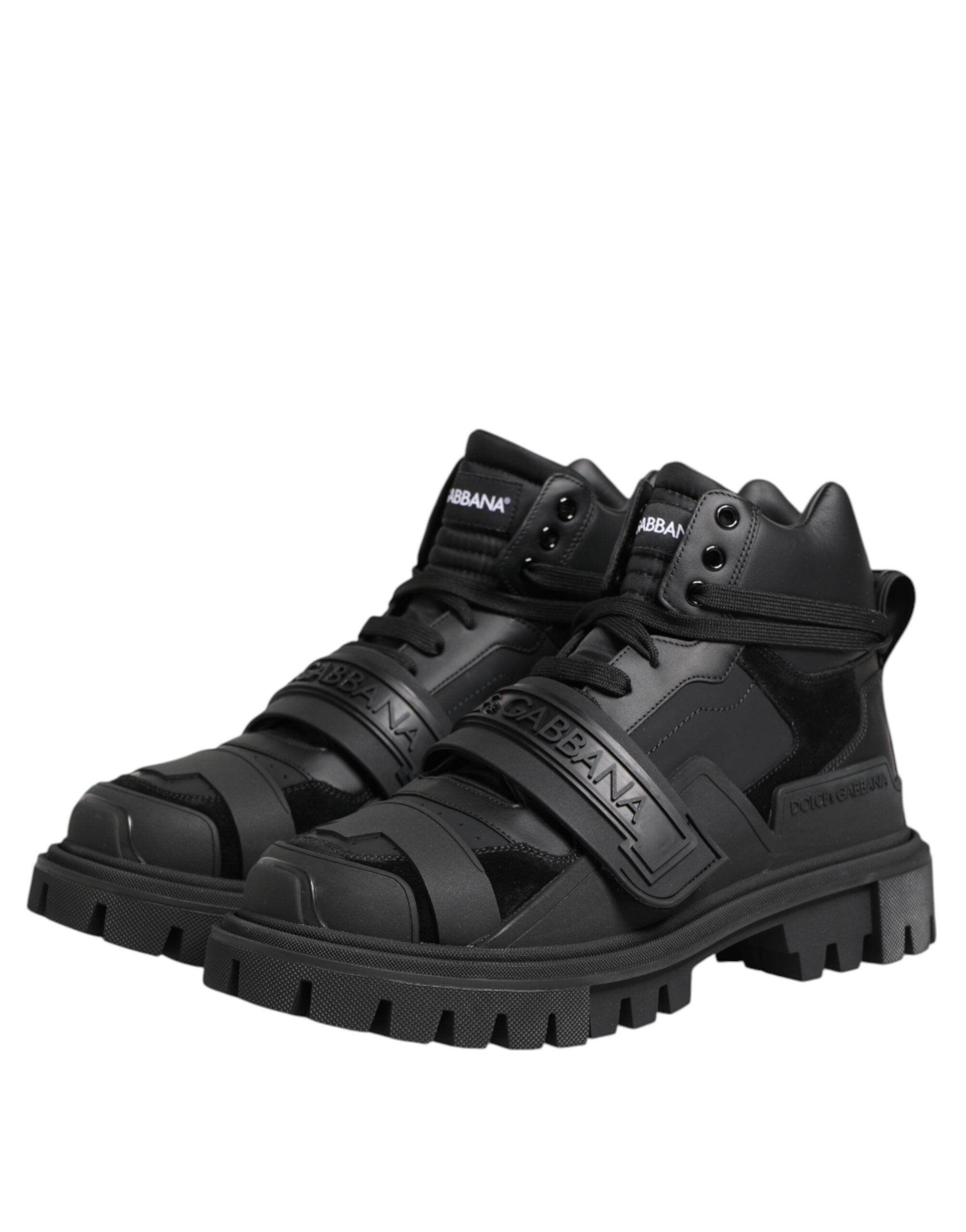 Black Leather Trekking Sneakers Boots Shoes - ventzia