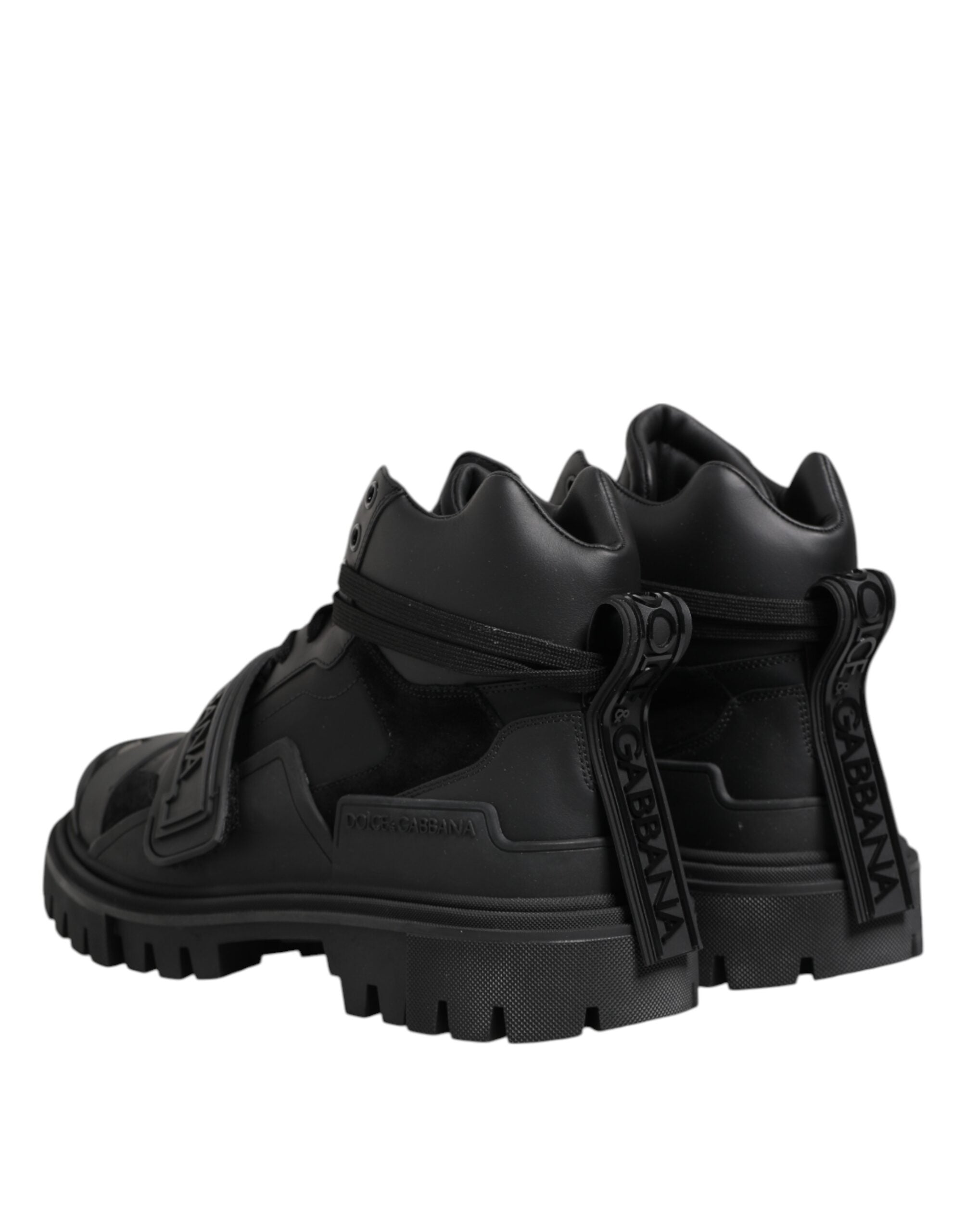 Black Leather Trekking Sneakers Boots Shoes - ventzia