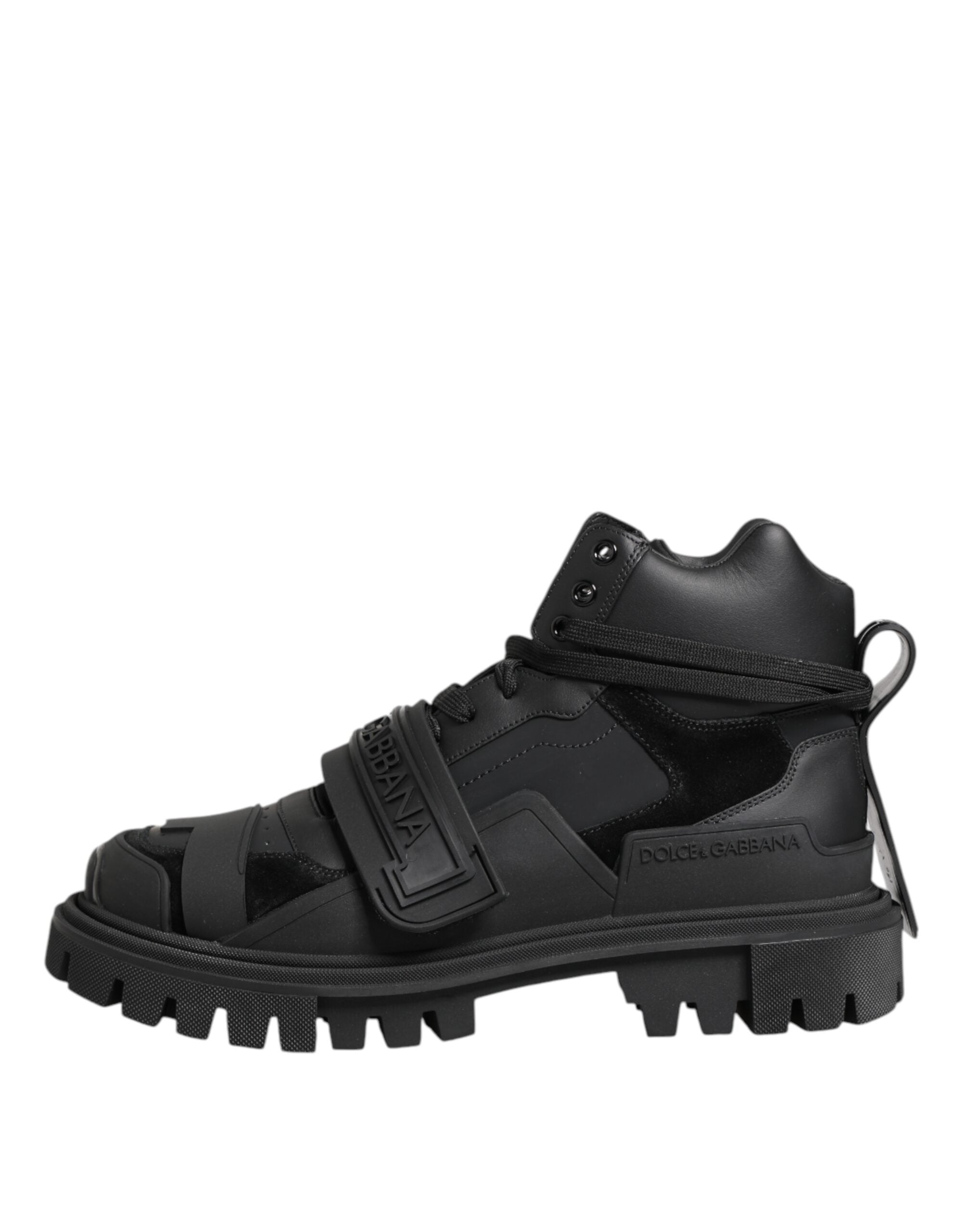 Black Leather Trekking Sneakers Boots Shoes - ventzia