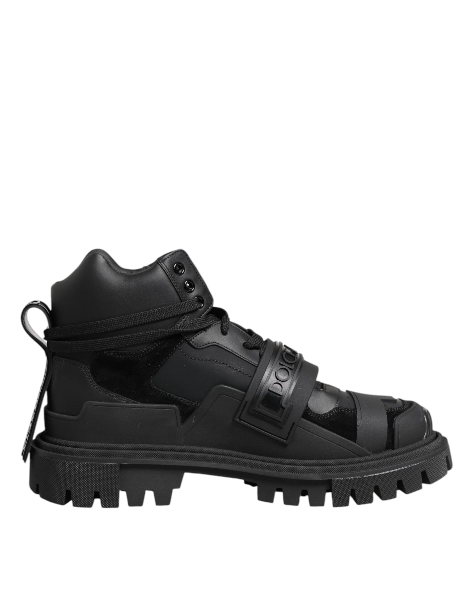 Black Leather Trekking Sneakers Boots Shoes - ventzia