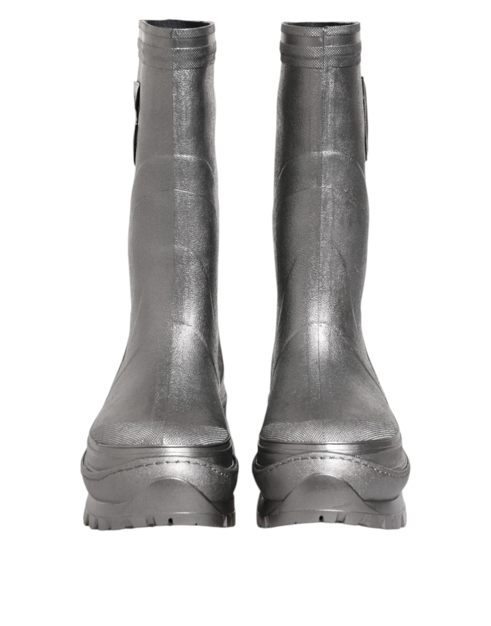 Metallic Silver Pull On Rain Boots Shoes - ventzia