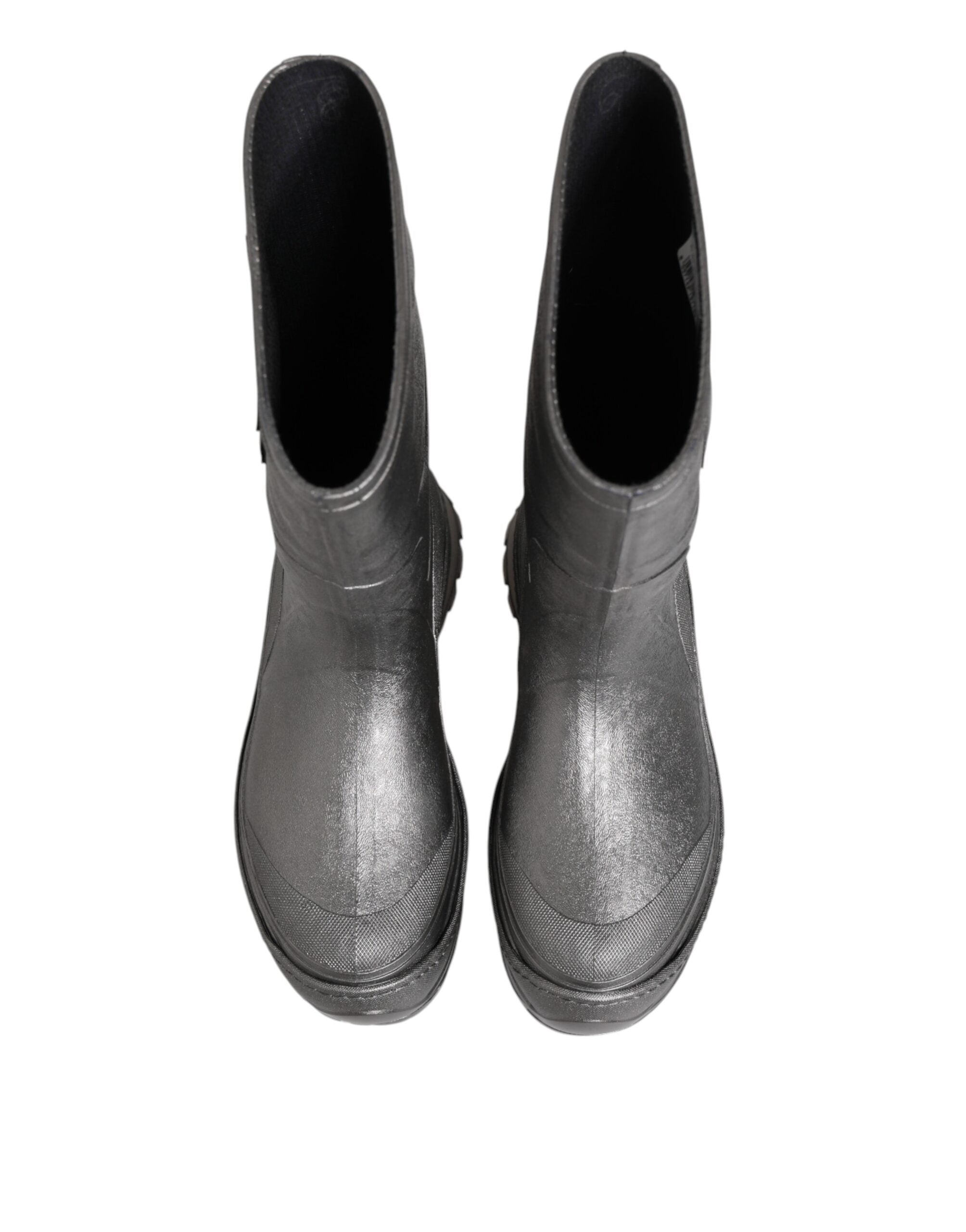 Metallic Silver Pull On Rain Boots Shoes - ventzia
