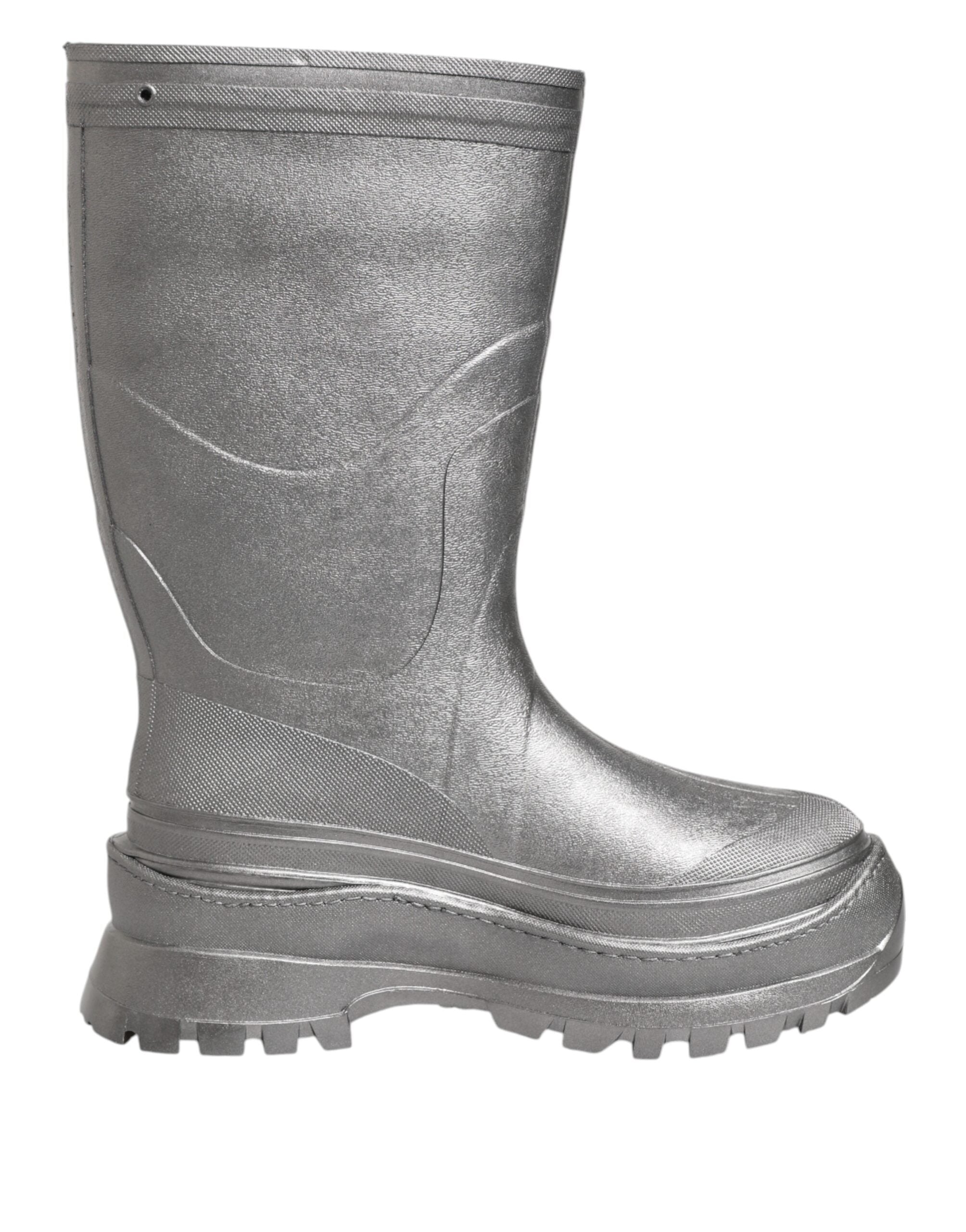 Metallic Silver Pull On Rain Boots Shoes - ventzia