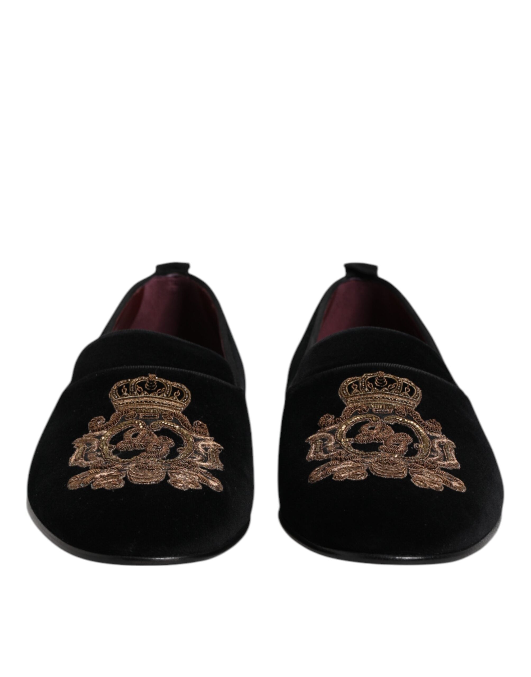 Black Velvet Gold Crown Mens Loafers Shoes - ventzia