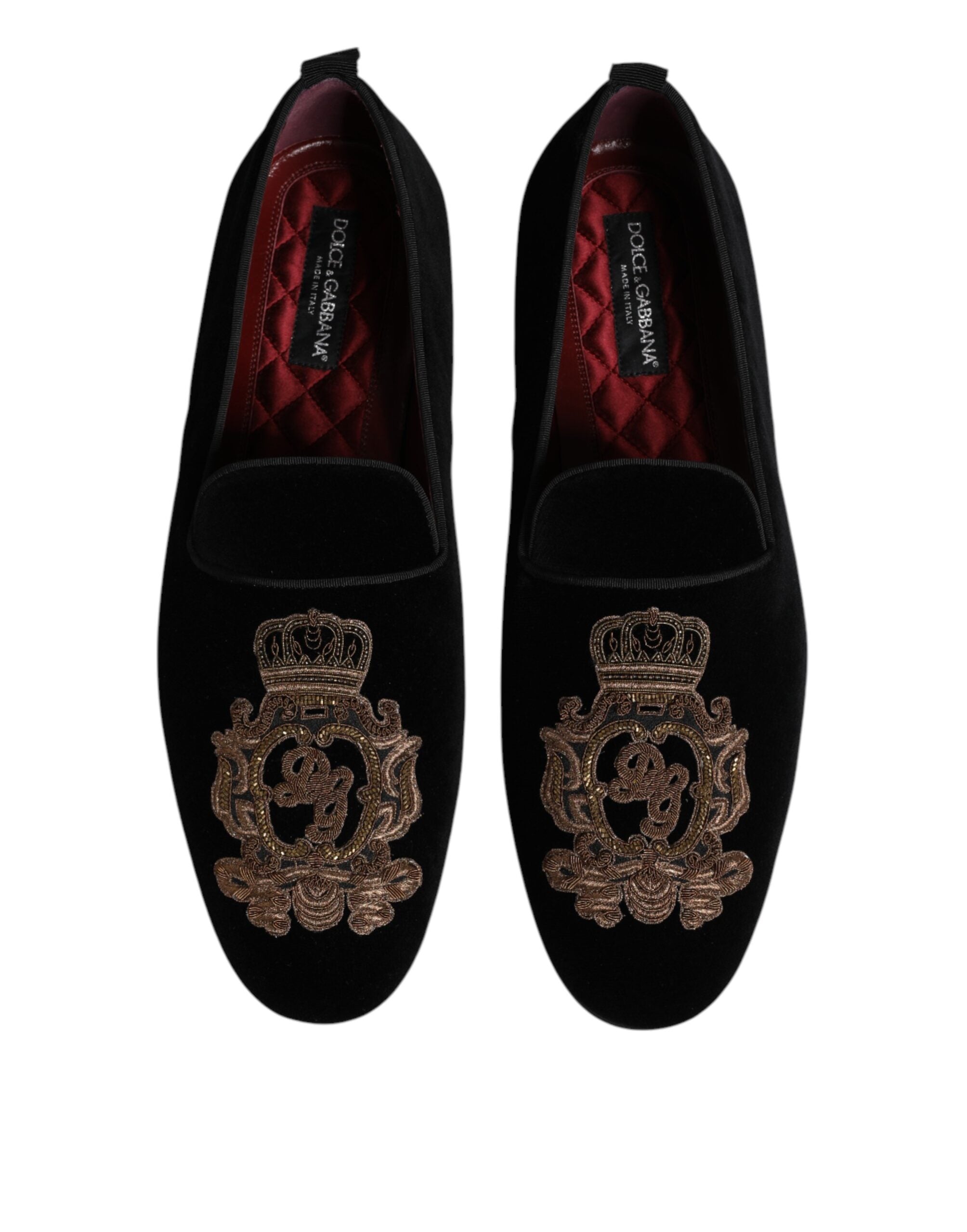 Black Velvet Gold Crown Mens Loafers Shoes - ventzia