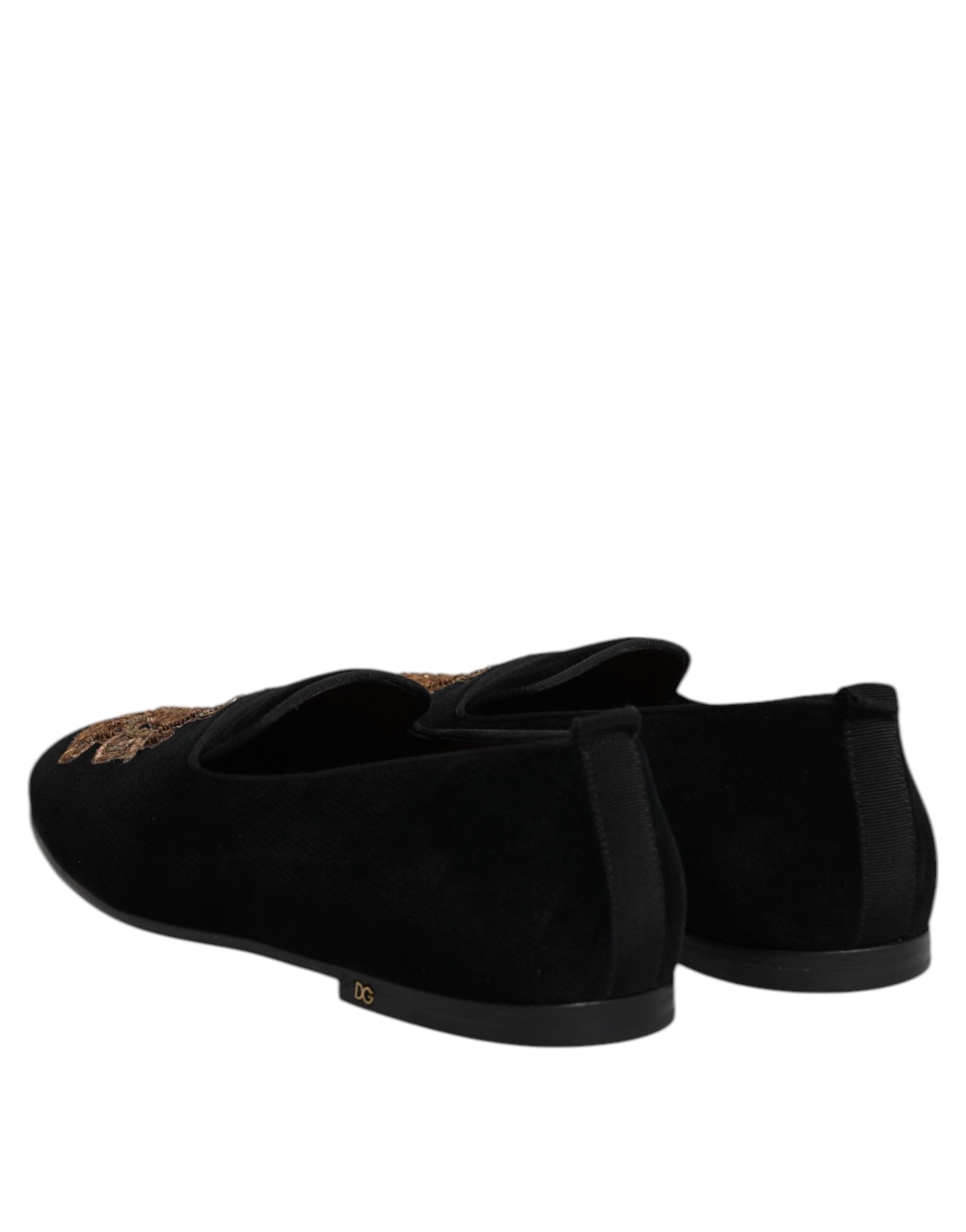 Black Velvet Gold Crown Mens Loafers Shoes - ventzia
