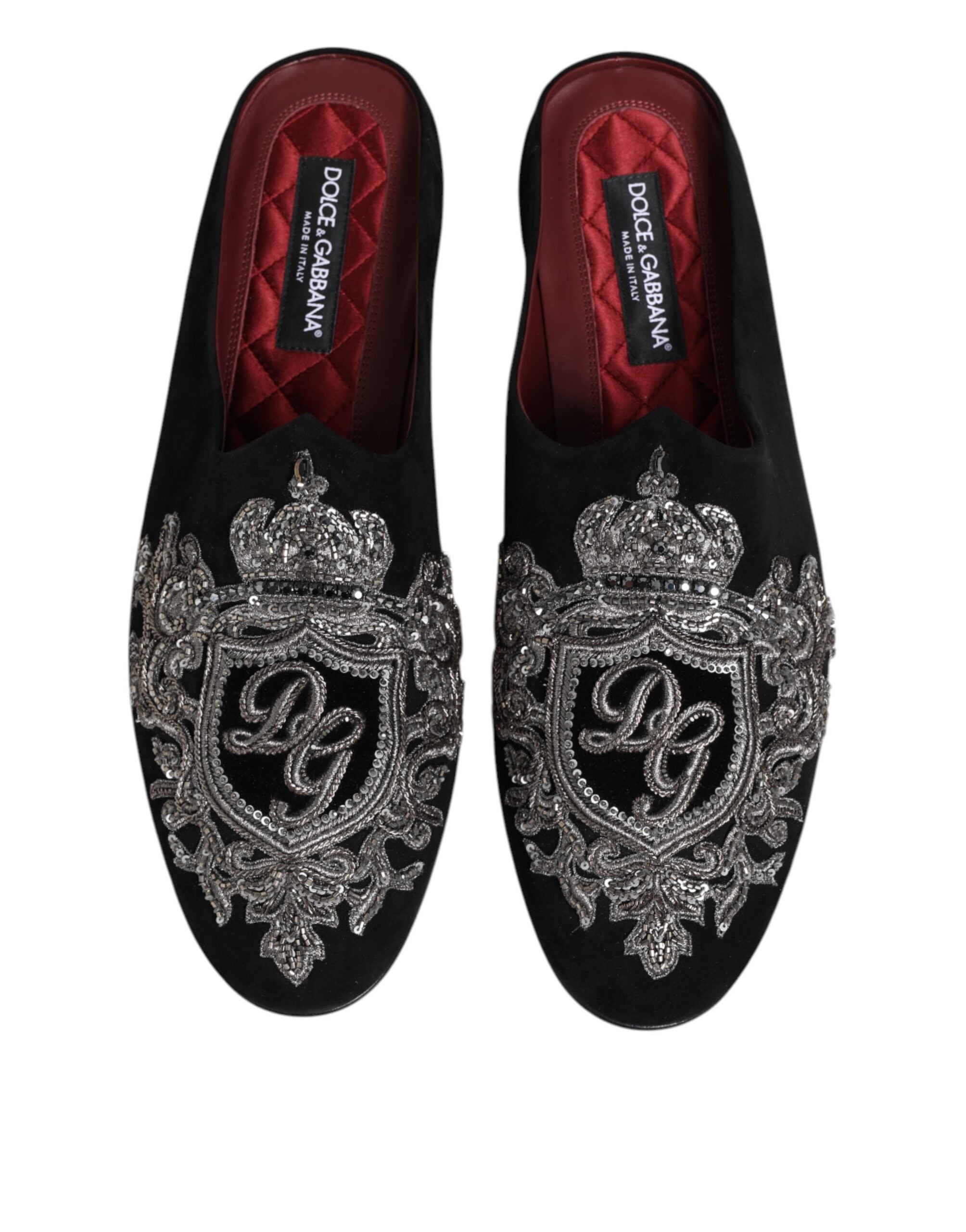 Black Velvet Slides DG Crown Slipper Shoes - ventzia