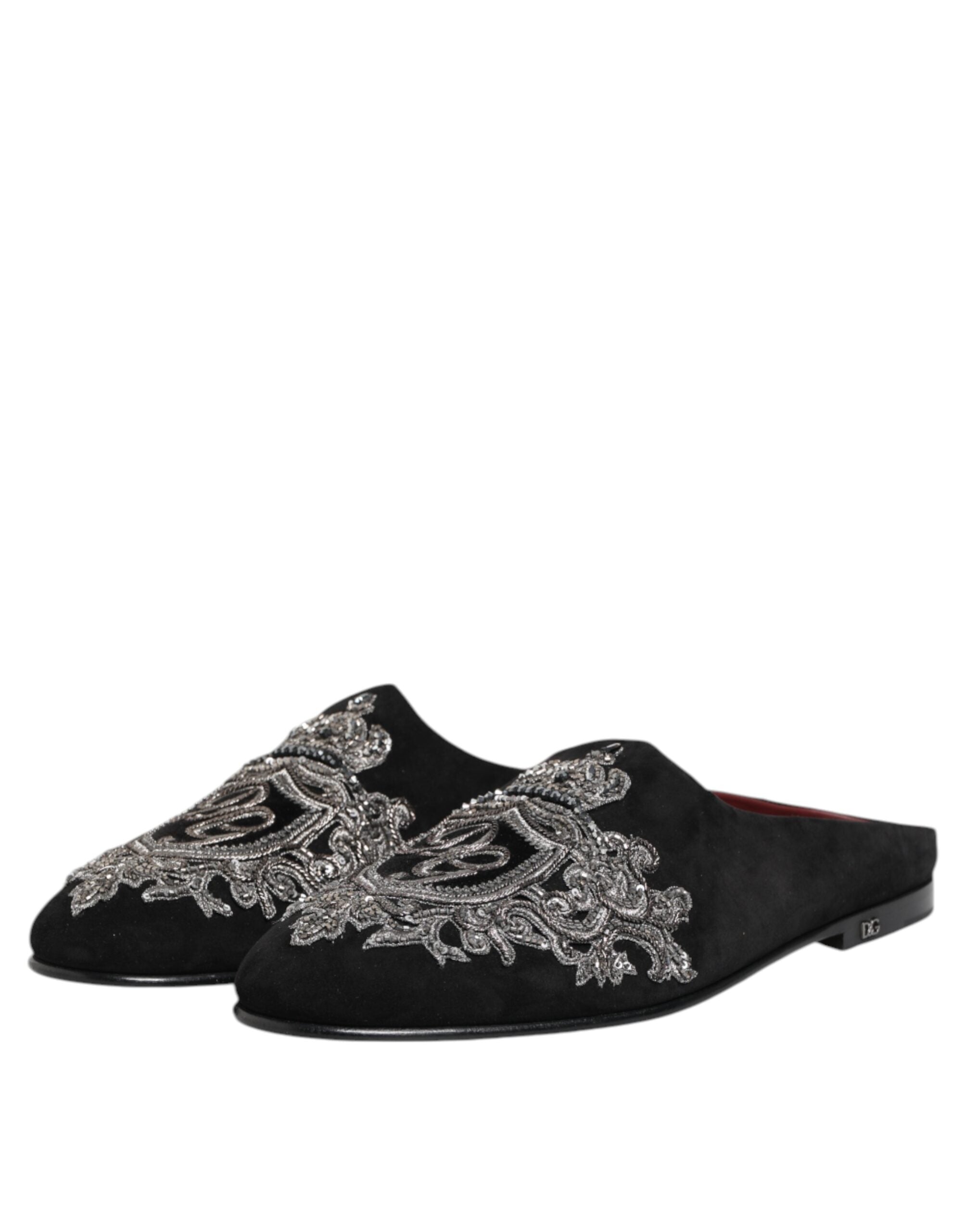 Black Velvet Slides DG Crown Slipper Shoes - ventzia