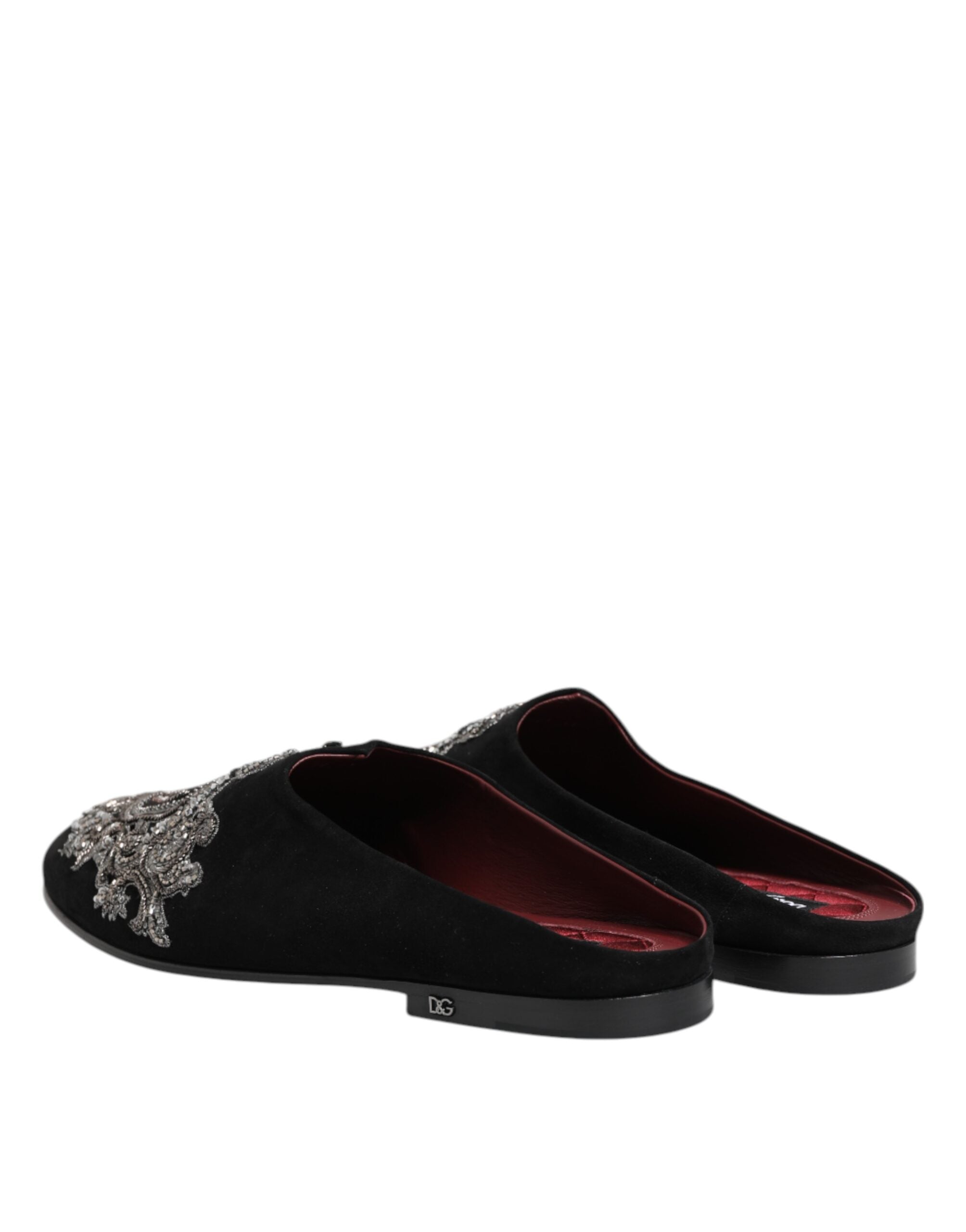 Black Velvet Slides DG Crown Slipper Shoes - ventzia