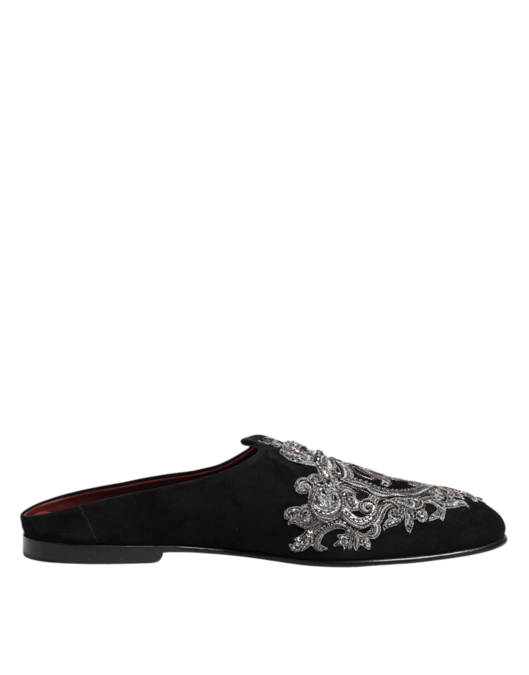 Black Velvet Slides DG Crown Slipper Shoes - ventzia