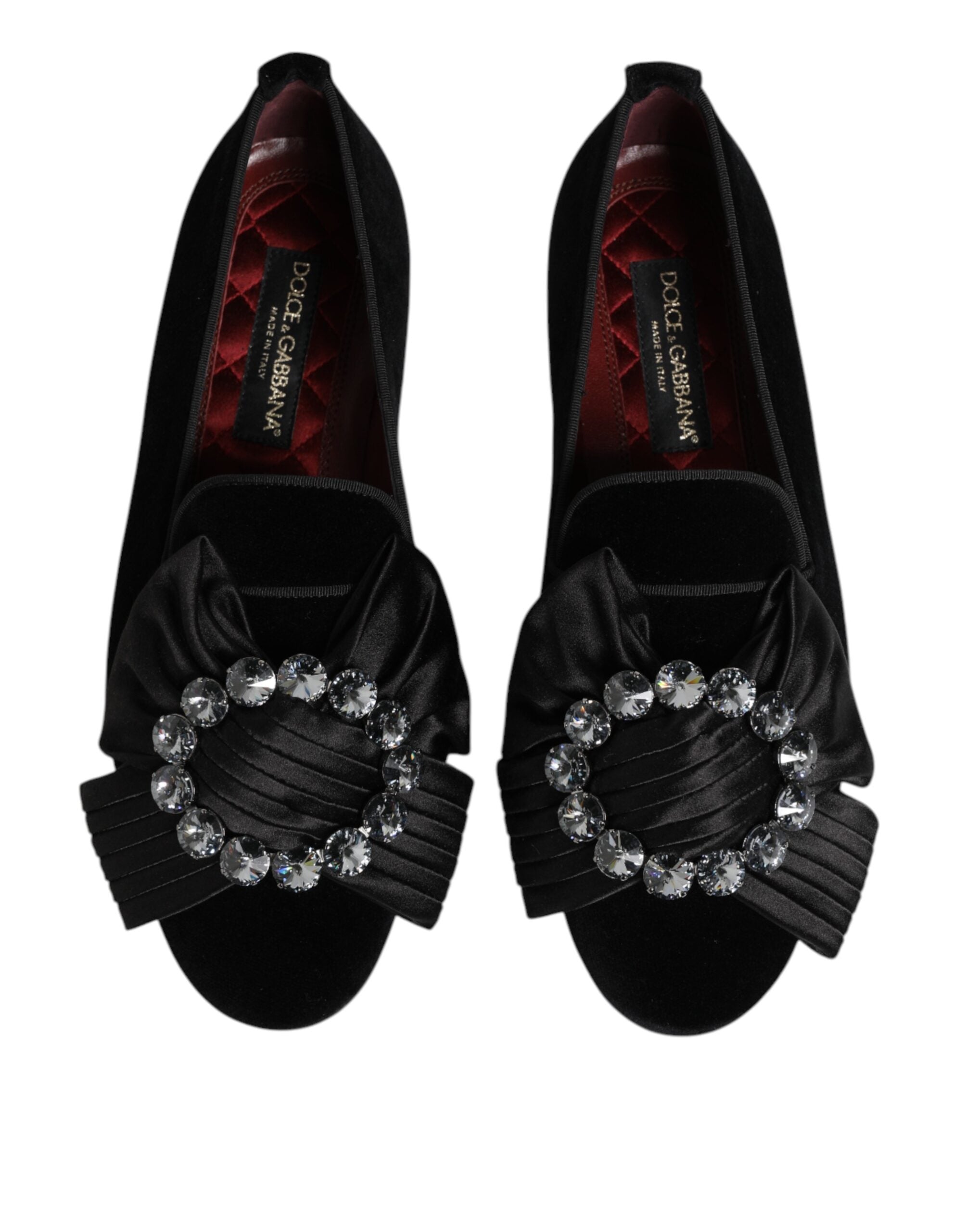 Black VATICANO Crystal Ribbon Slip On Shoes - ventzia