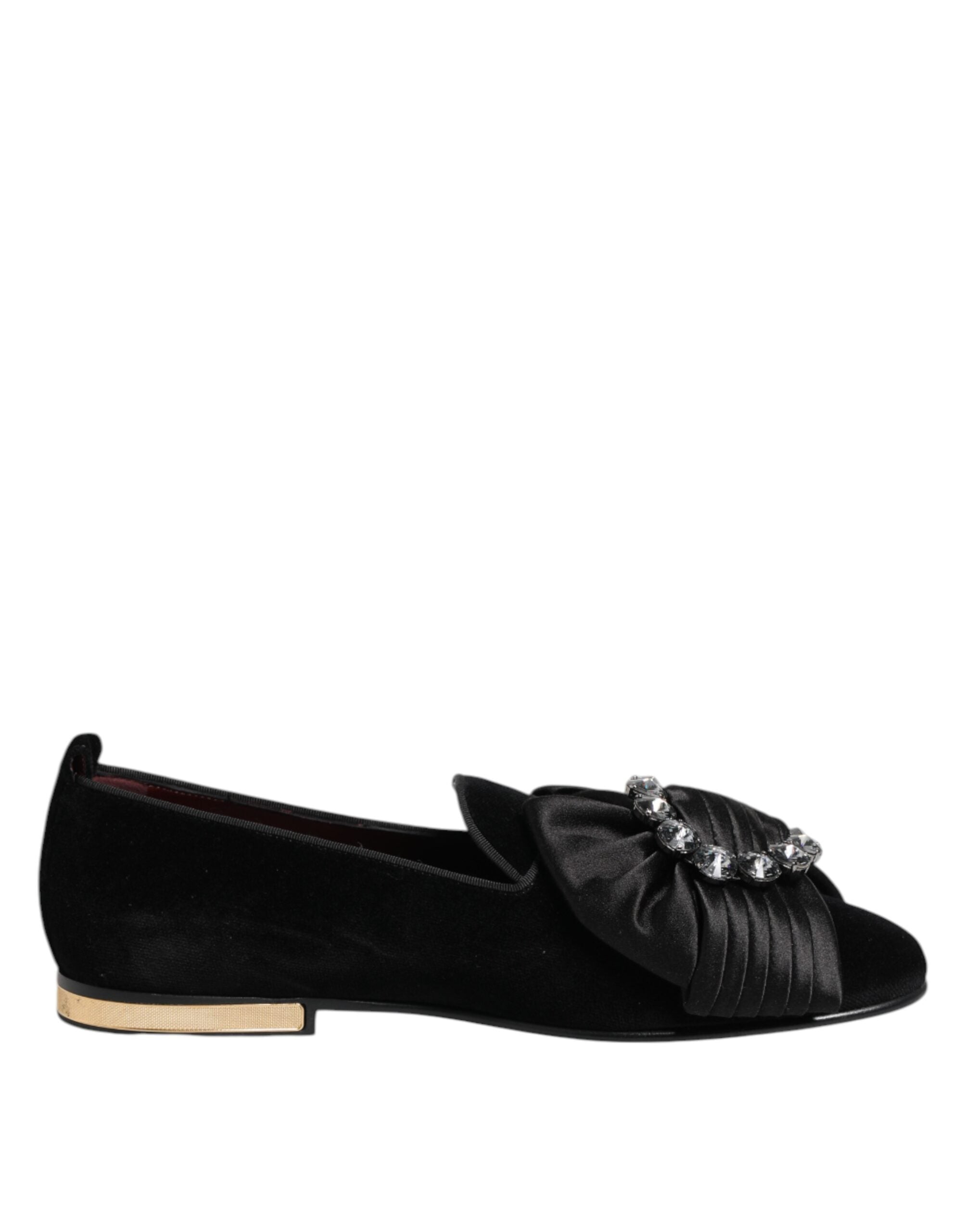 Black VATICANO Crystal Ribbon Slip On Shoes - ventzia
