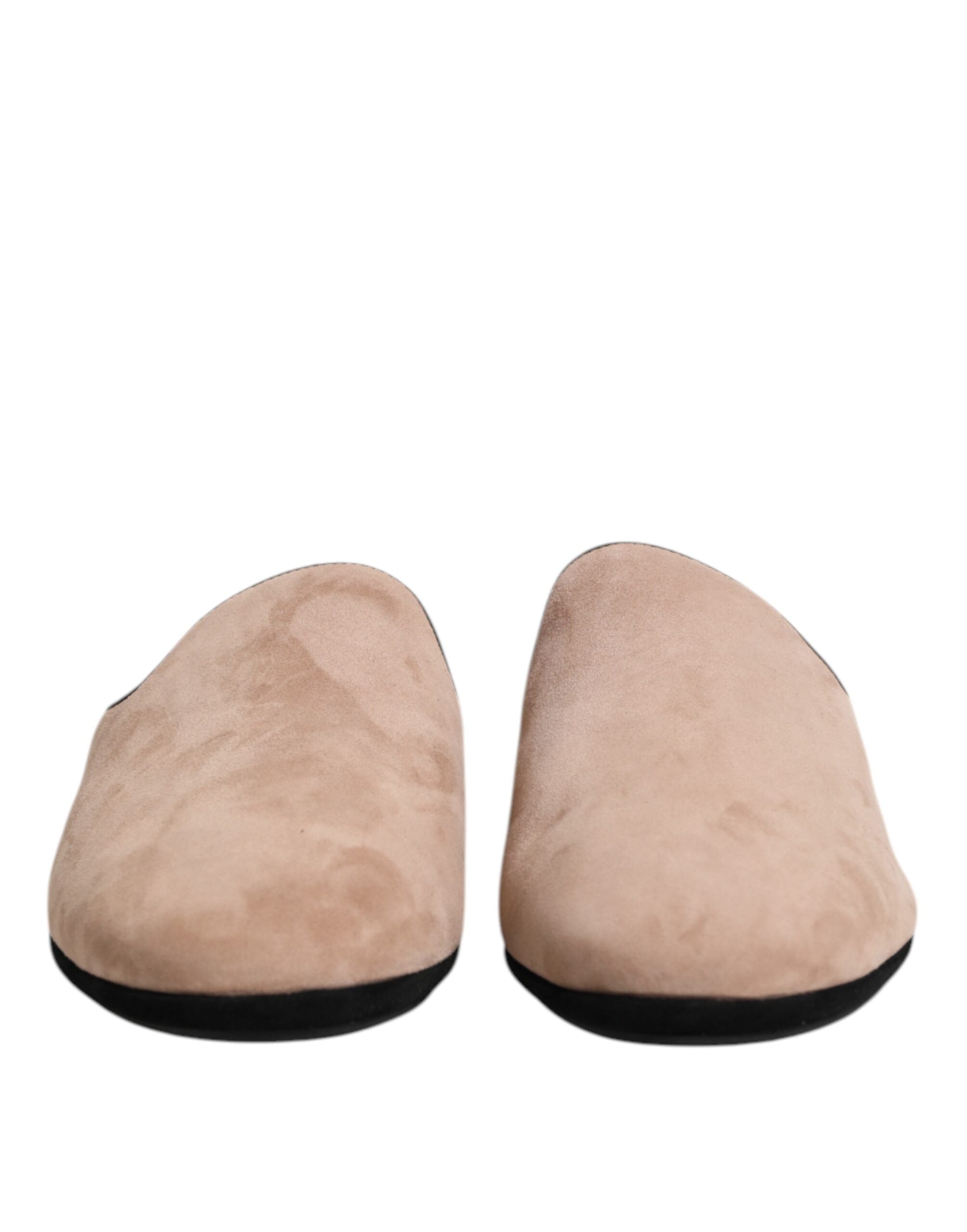 Beige Suede Leather Slides Flat Slipper Shoes - ventzia