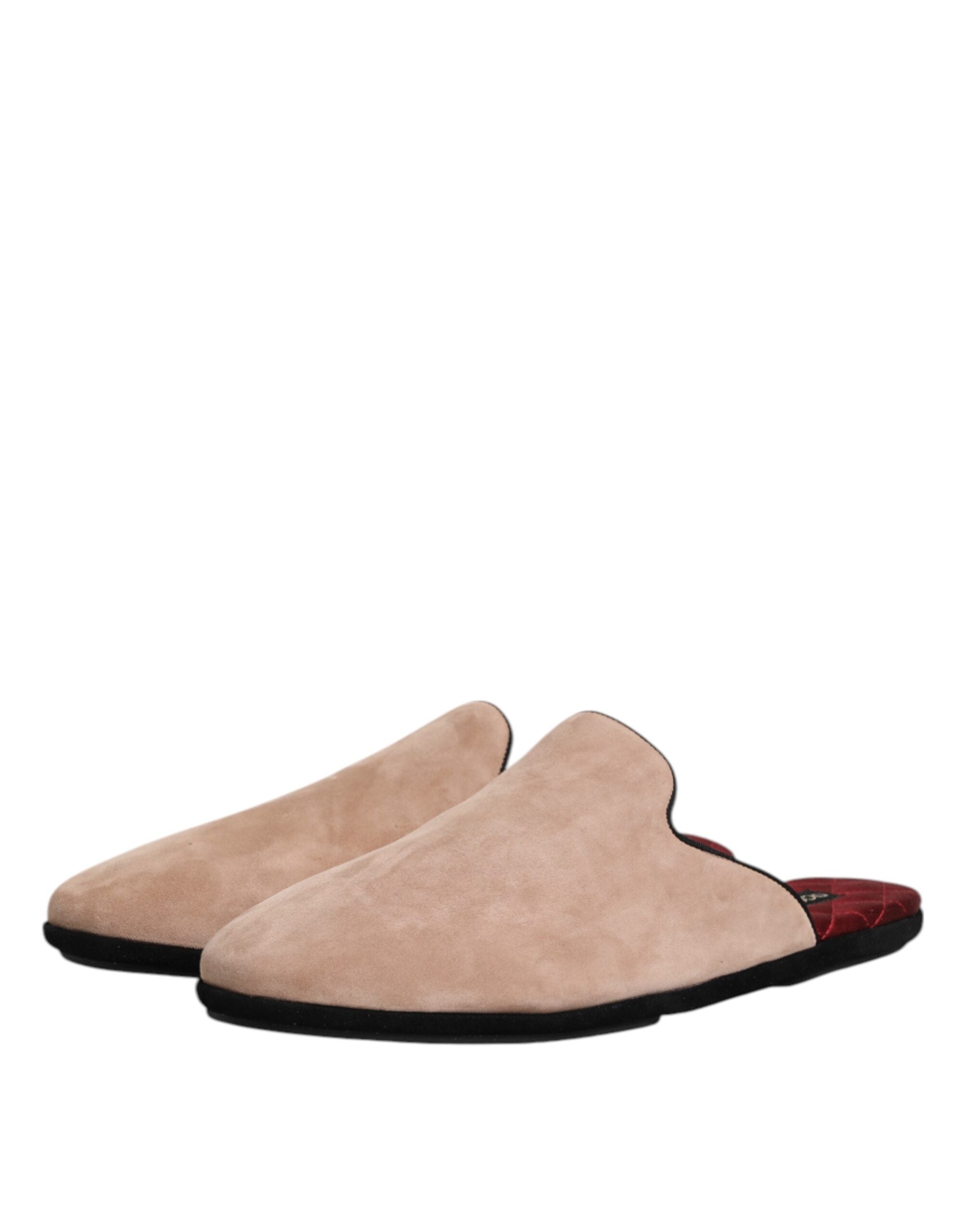 Beige Suede Leather Slides Flat Slipper Shoes - ventzia