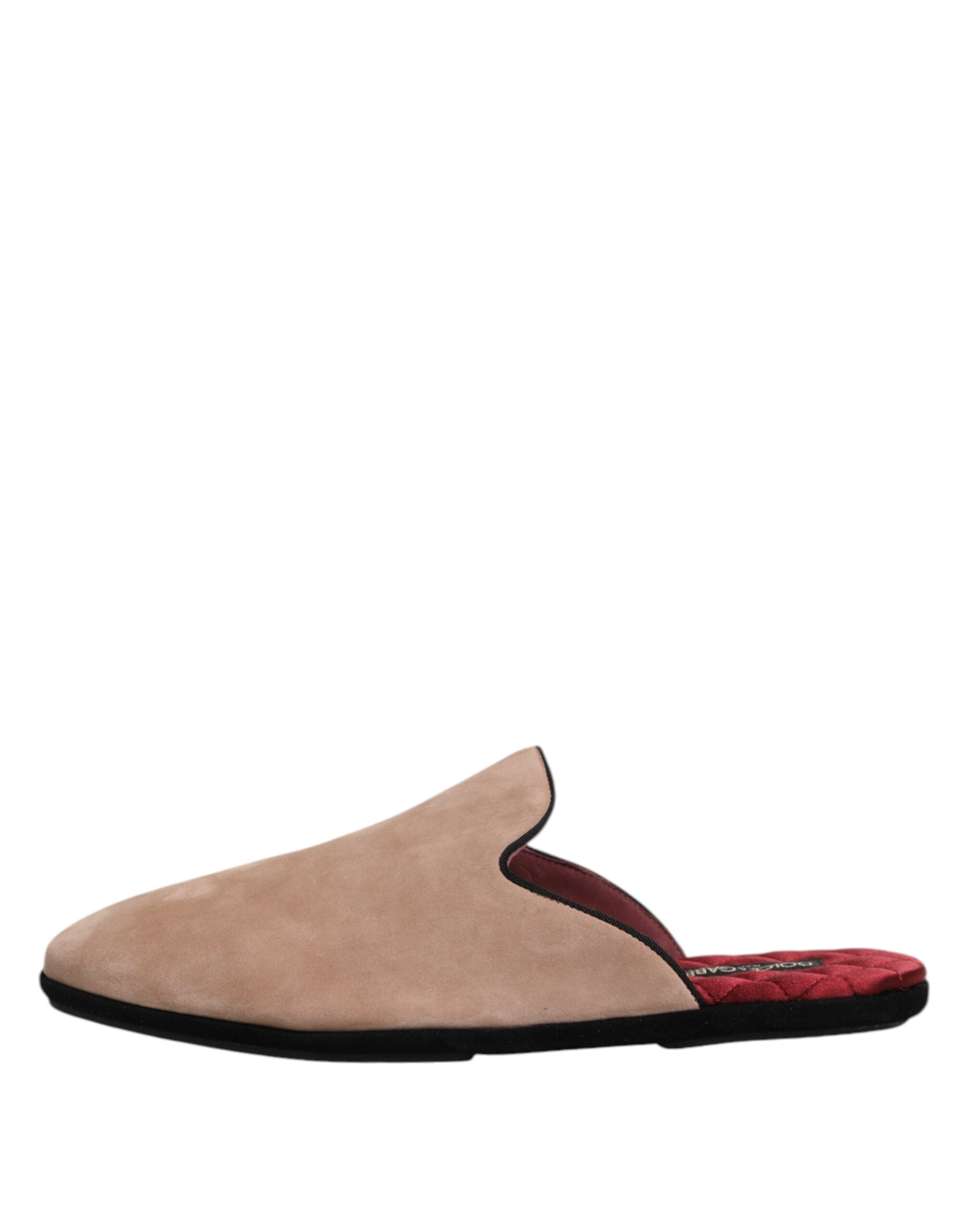 Beige Suede Leather Slides Flat Slipper Shoes - ventzia