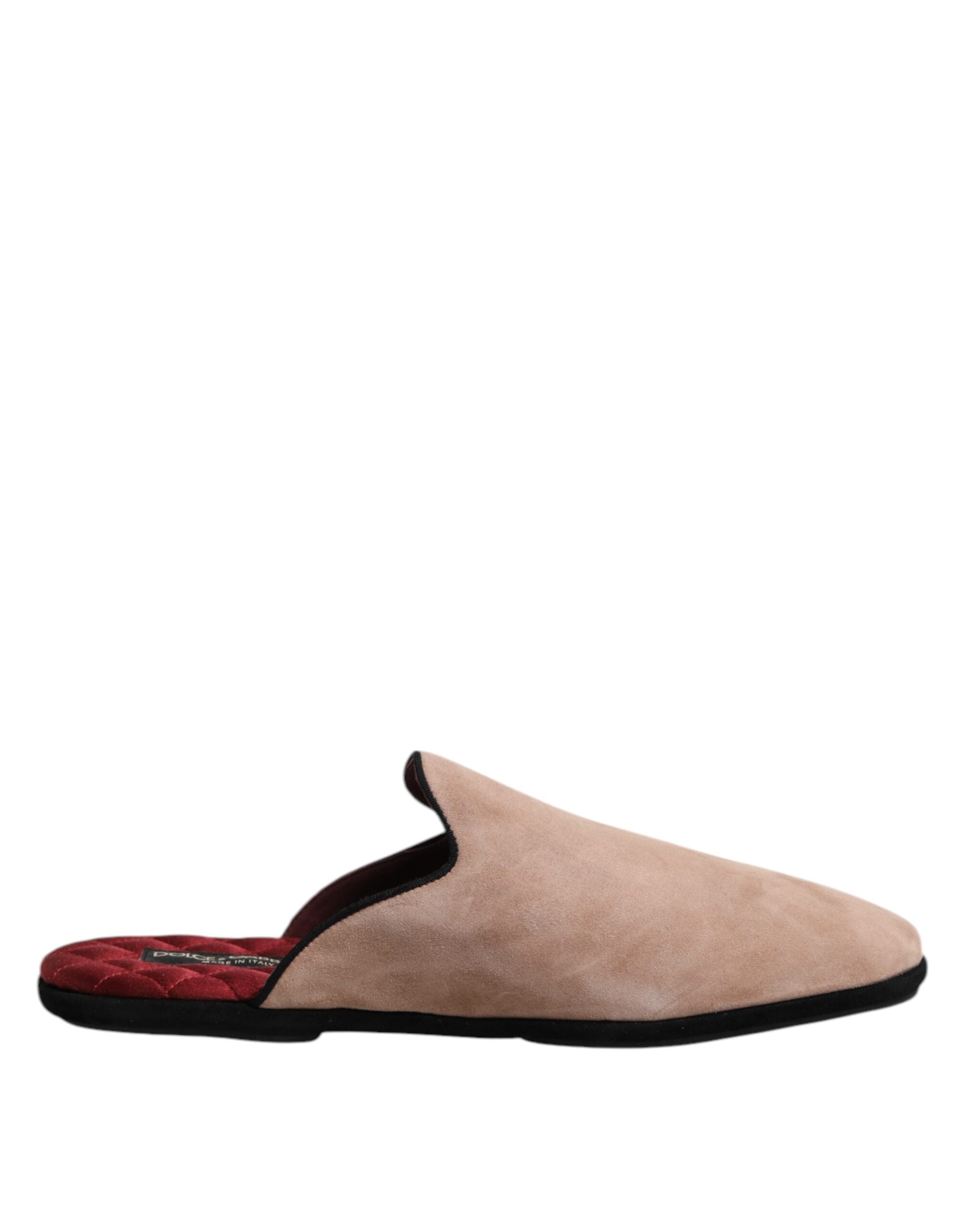 Beige Suede Leather Slides Flat Slipper Shoes - ventzia