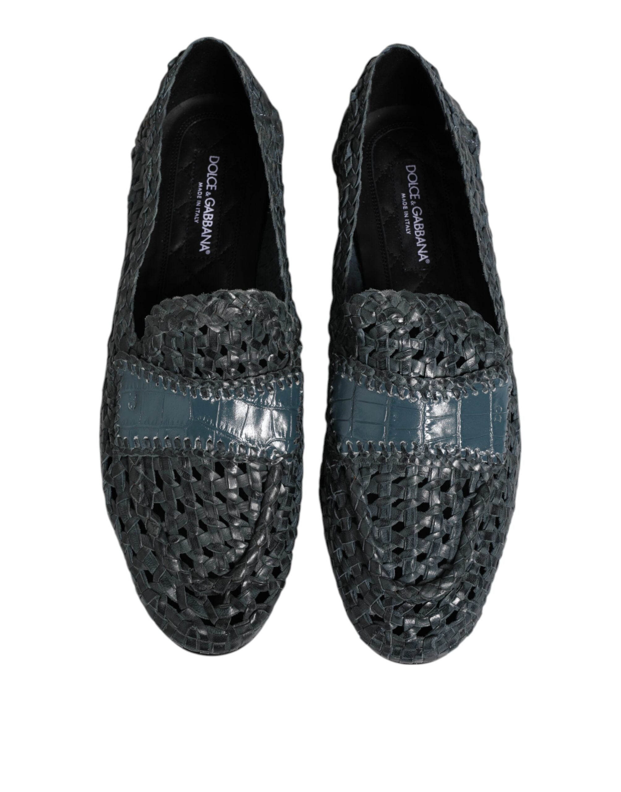 Blue Woven Raffia Slip On Loafers Shoes - ventzia