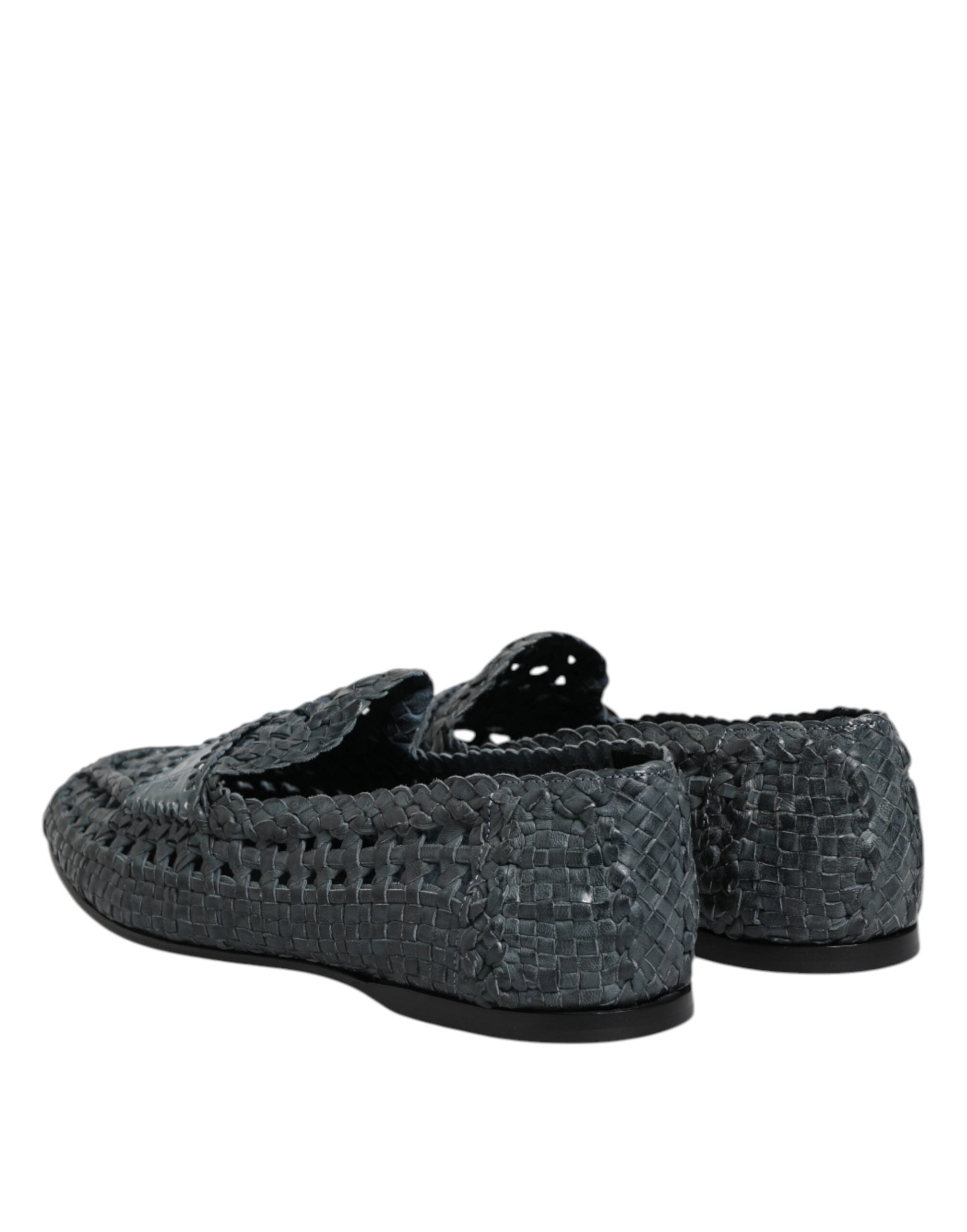 Blue Woven Raffia Slip On Loafers Shoes - ventzia