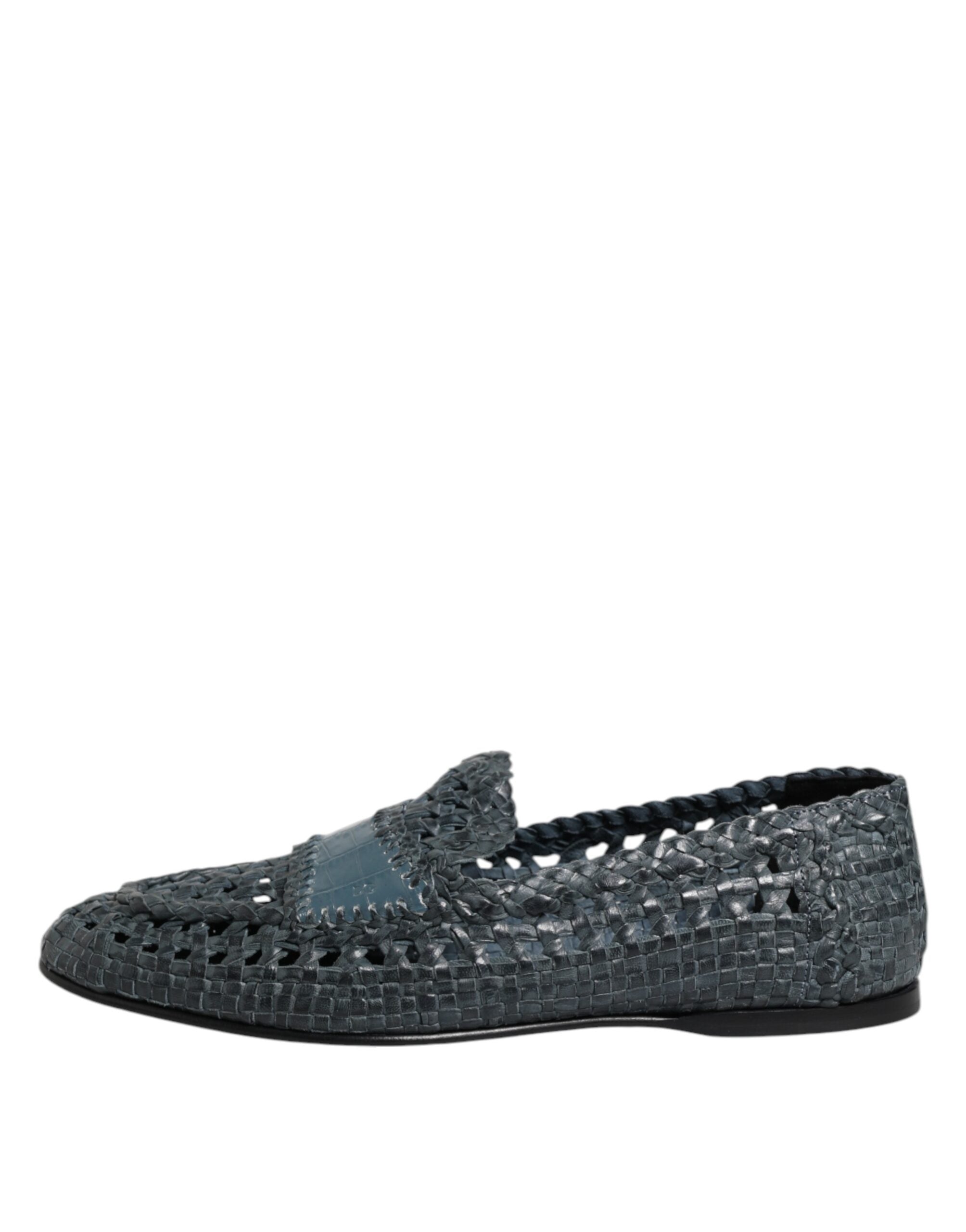 Blue Woven Raffia Slip On Loafers Shoes - ventzia