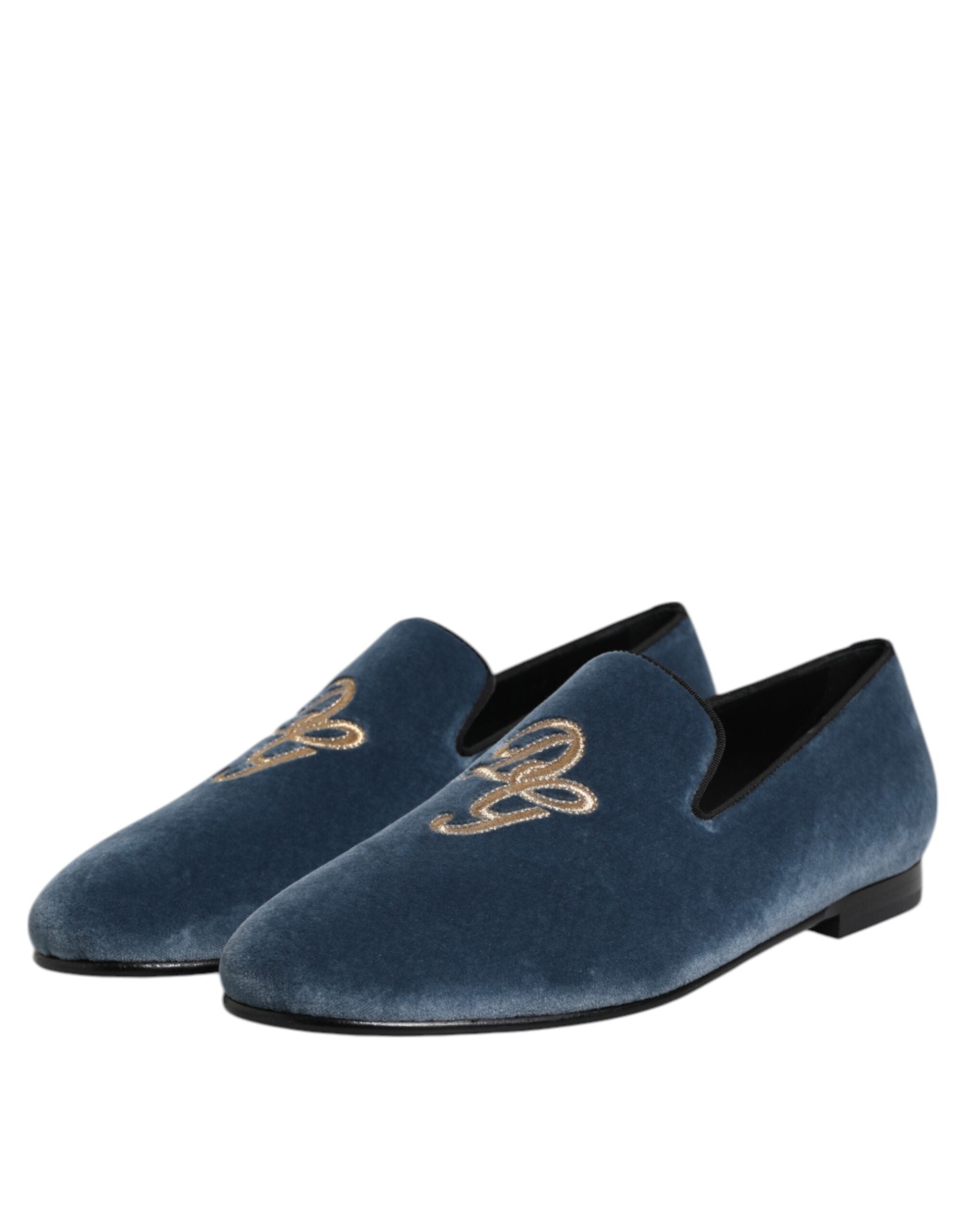 Blue Velvet DG Logo Loafers Formal Shoes - ventzia