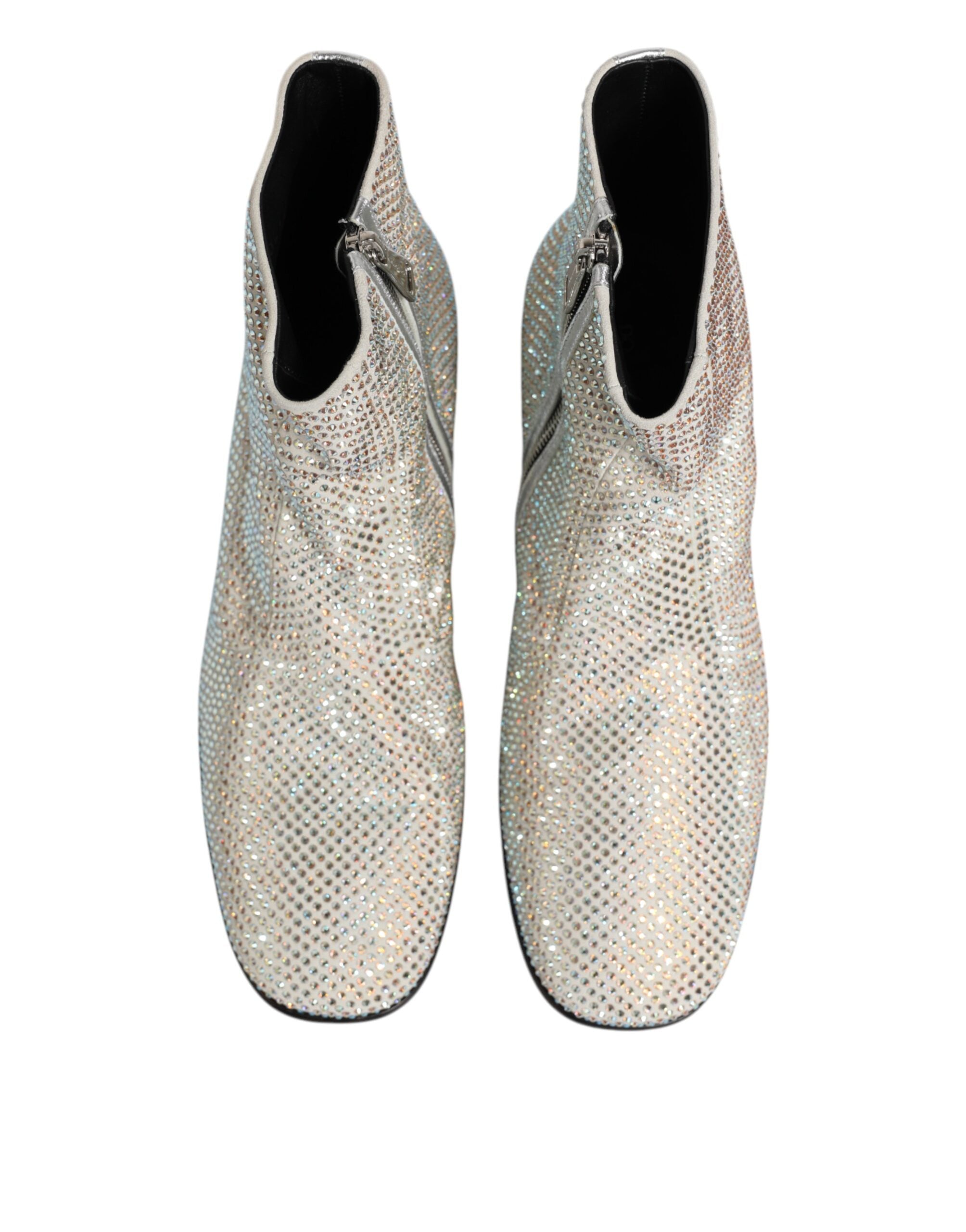 White Strass DG Logo Heels Ankle Boots Shoes - ventzia