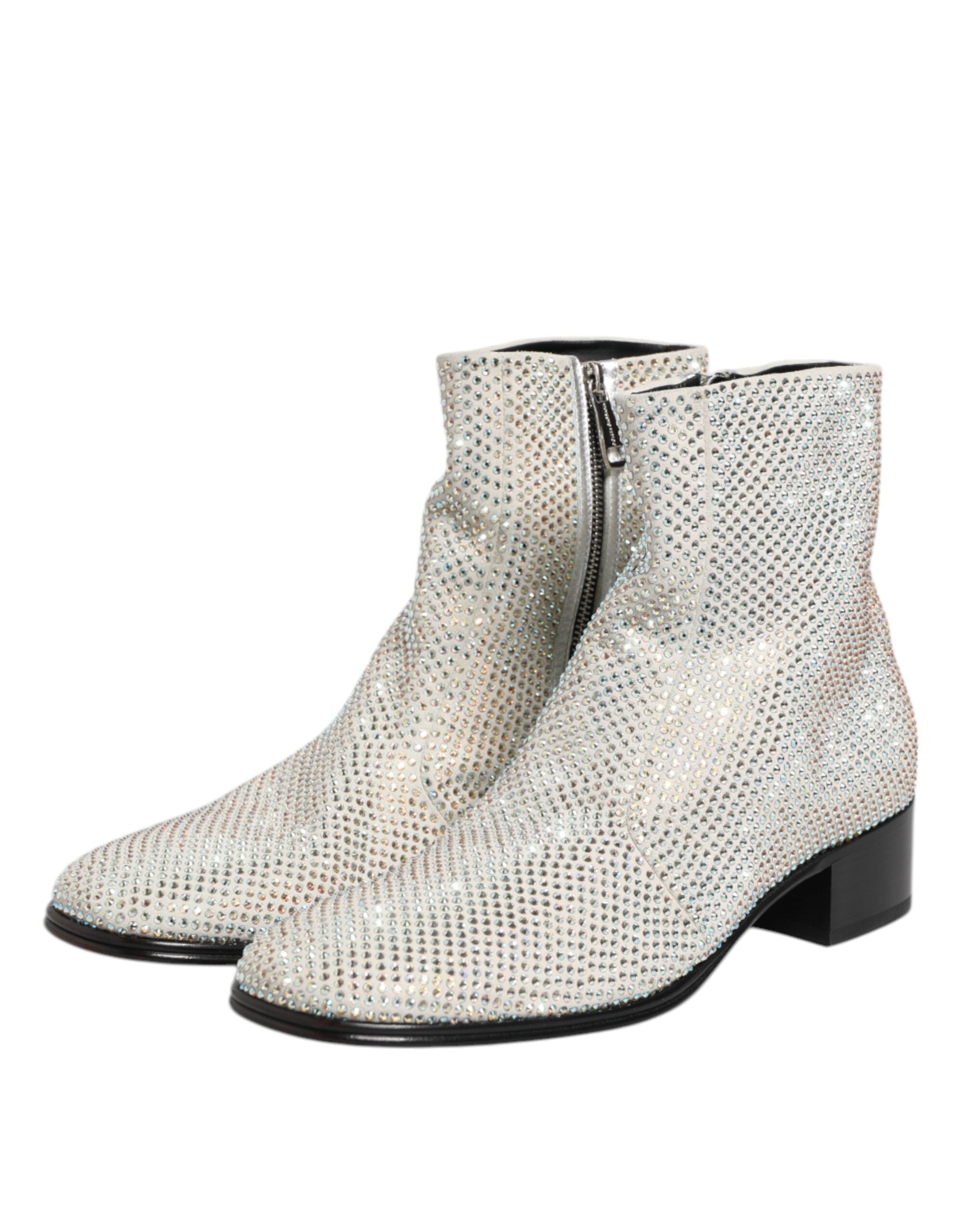 White Strass DG Logo Heels Ankle Boots Shoes - ventzia