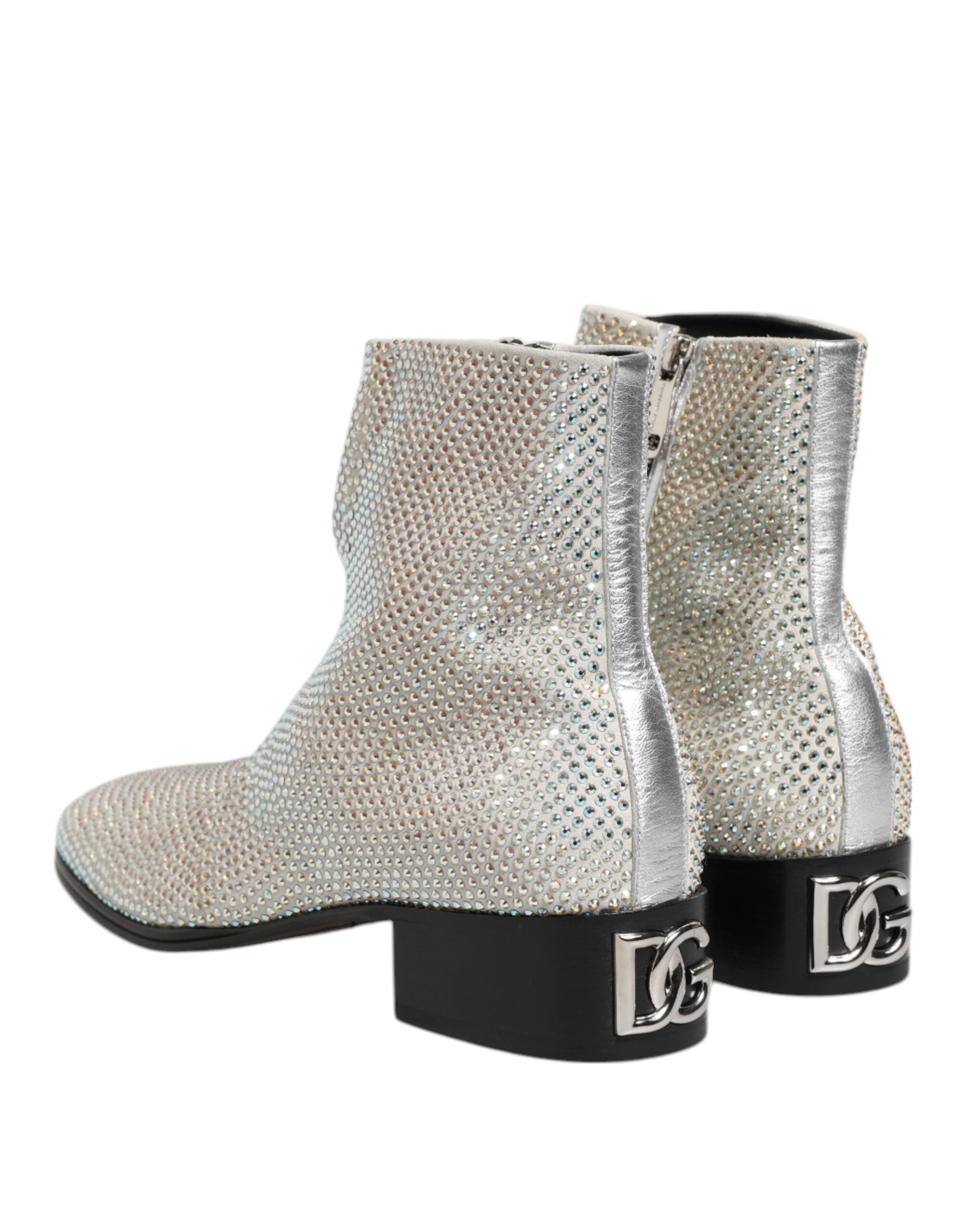 White Strass DG Logo Heels Ankle Boots Shoes - ventzia
