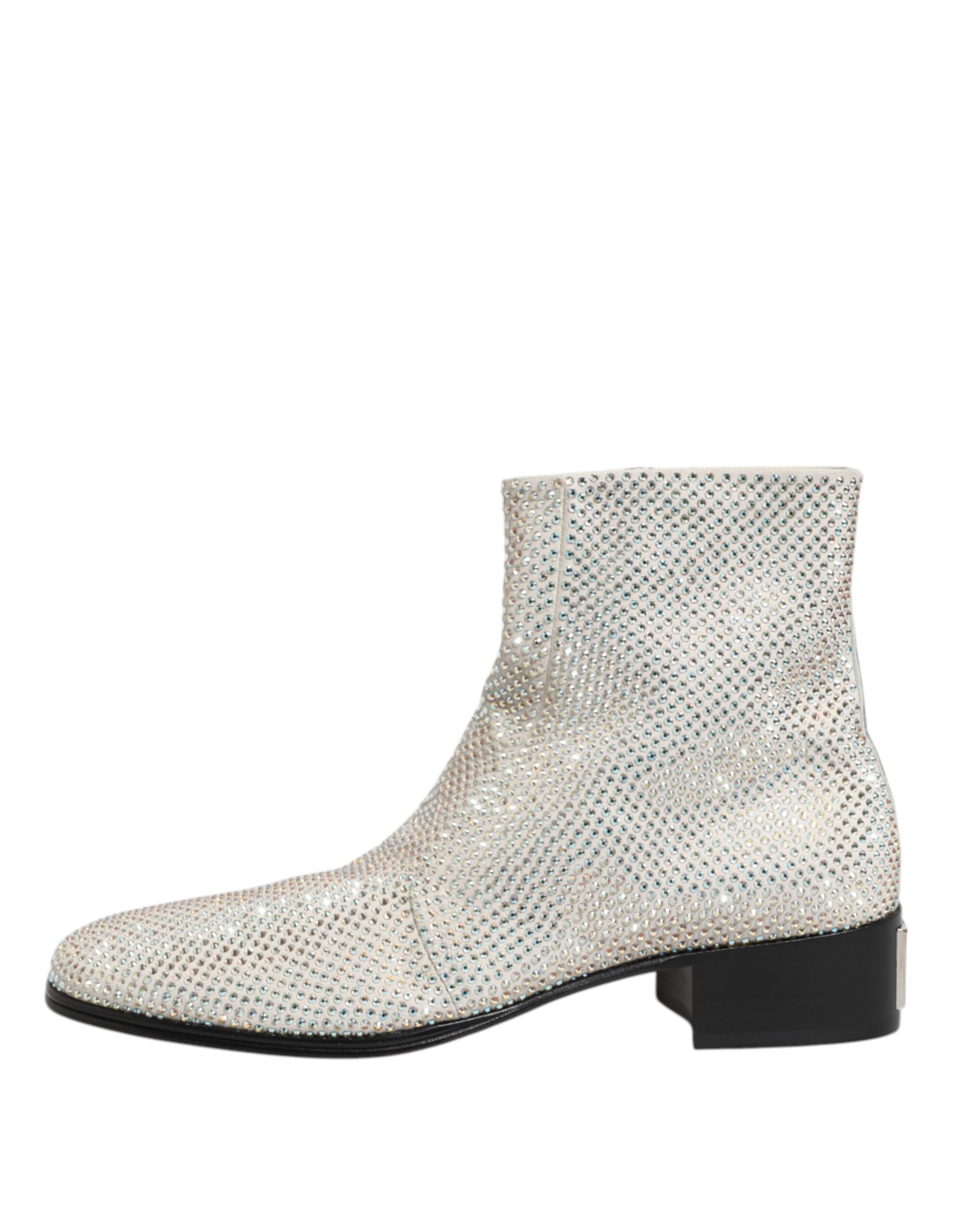 White Strass DG Logo Heels Ankle Boots Shoes - ventzia