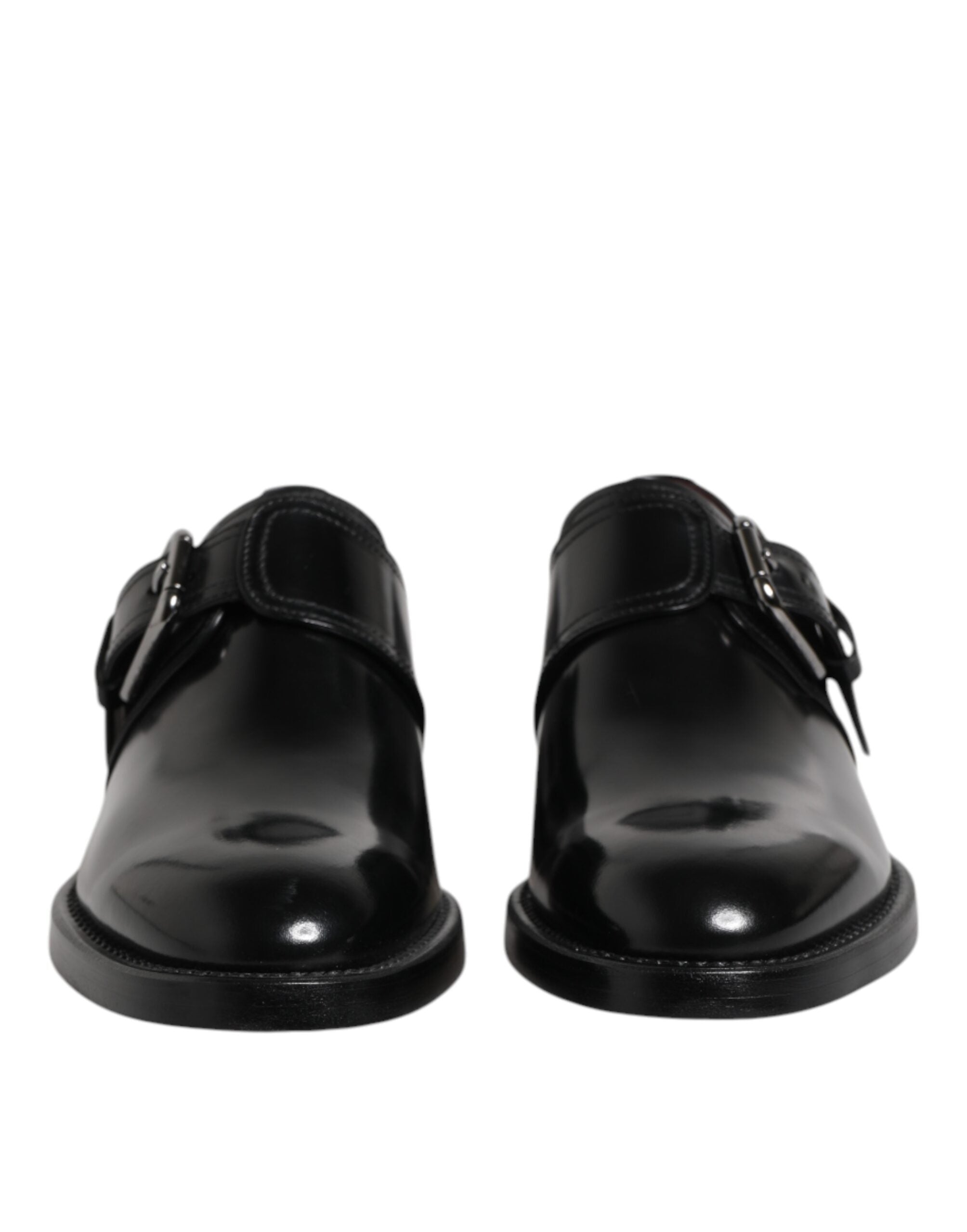 Black Leather Monk Strap Derby Formal Shoes - ventzia