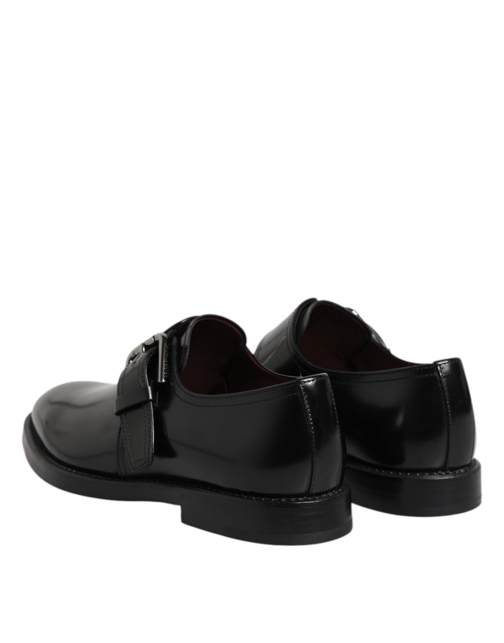 Black Leather Monk Strap Derby Formal Shoes - ventzia