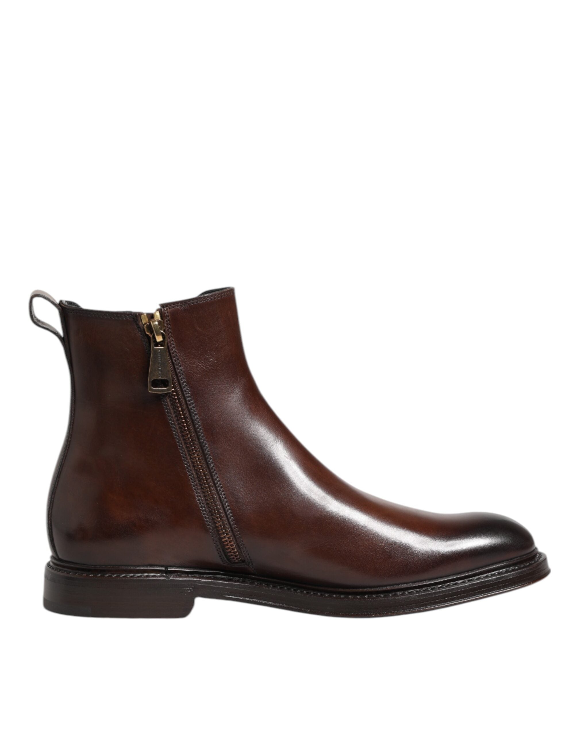 Brown Chelsea Leather Mid Calf Boots Shoes - ventzia