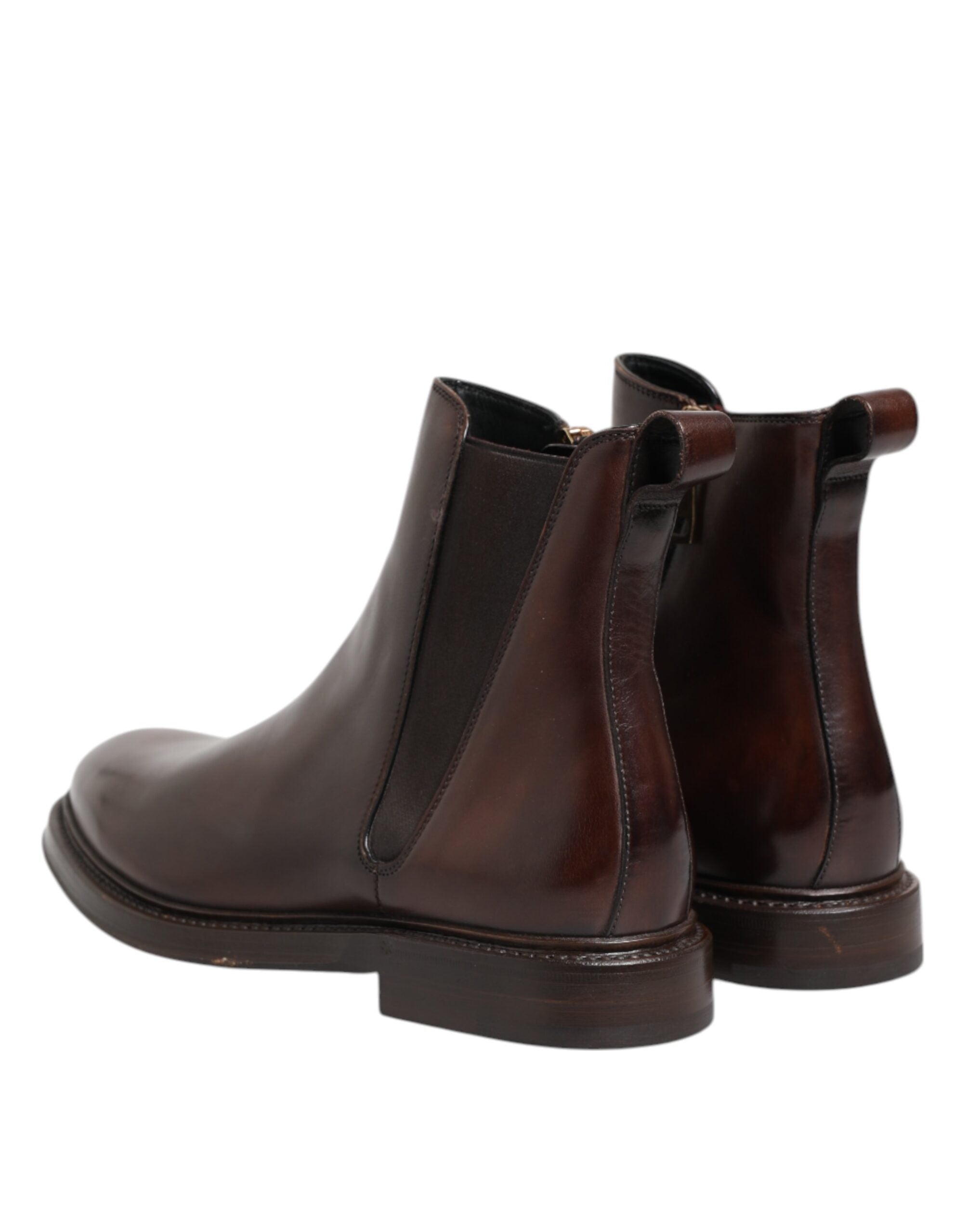 Brown Chelsea Leather Mid Calf Boots Shoes - ventzia