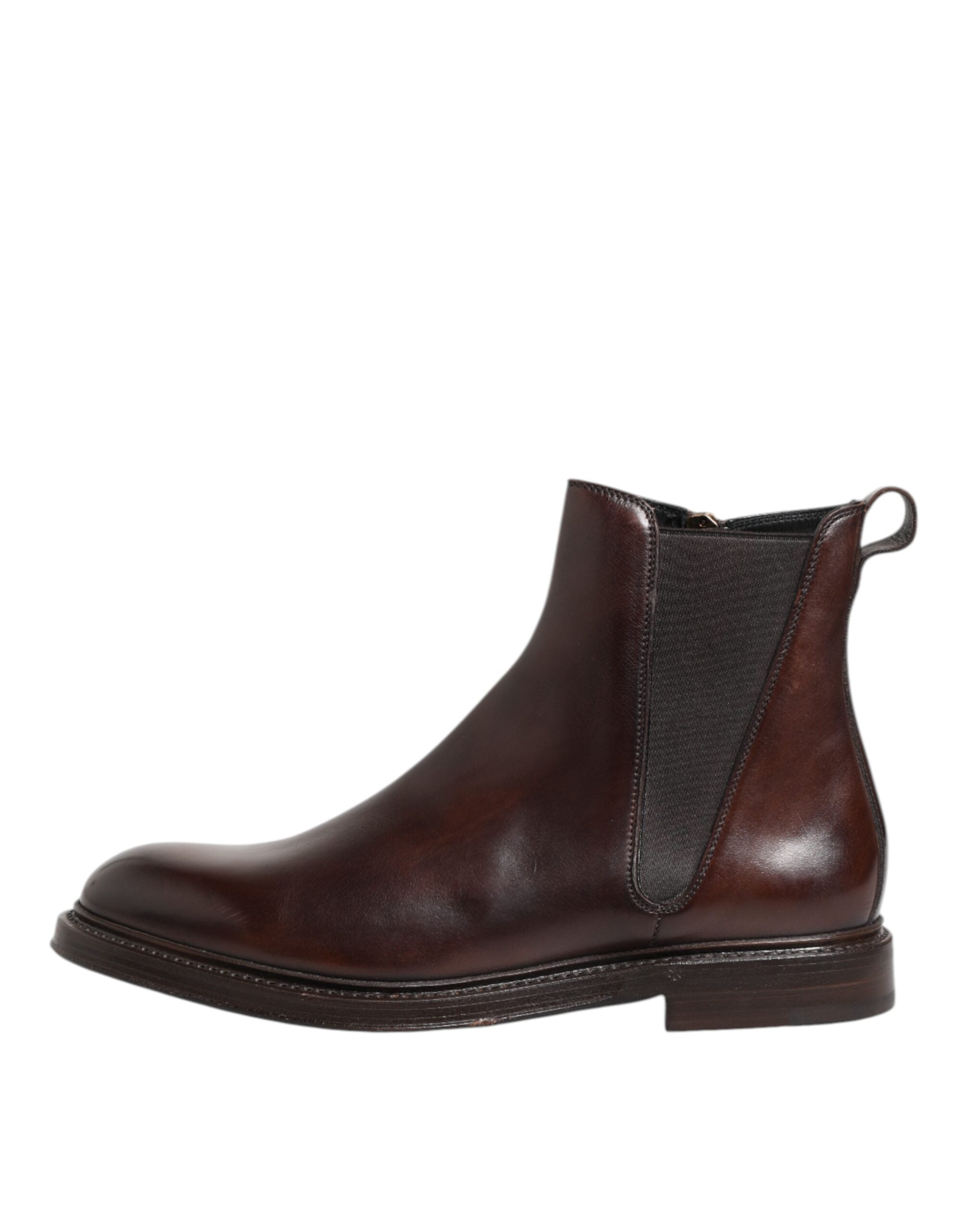 Brown Chelsea Leather Mid Calf Boots Shoes - ventzia