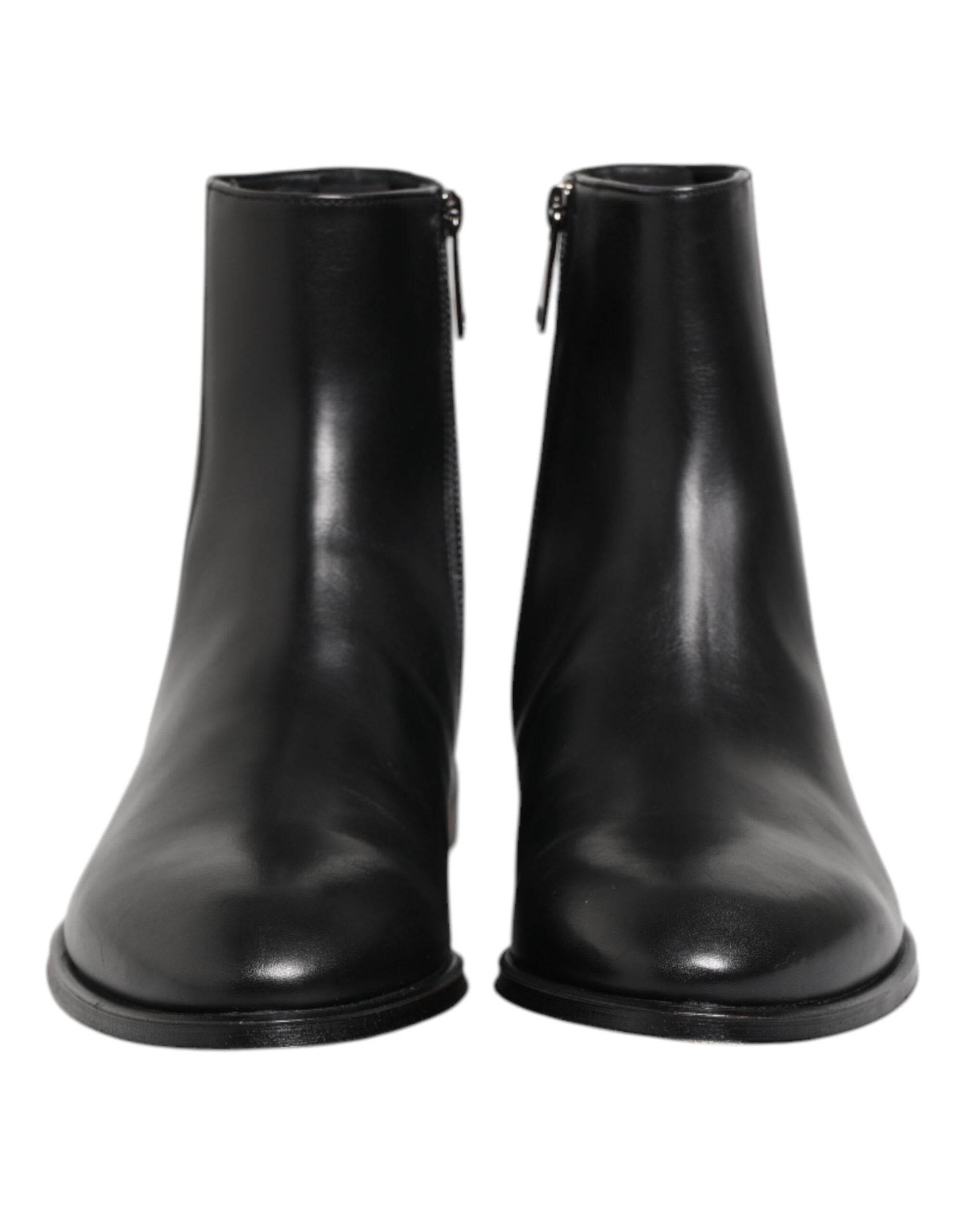 Black Leather Mid Calf Men Boots Shoes - ventzia