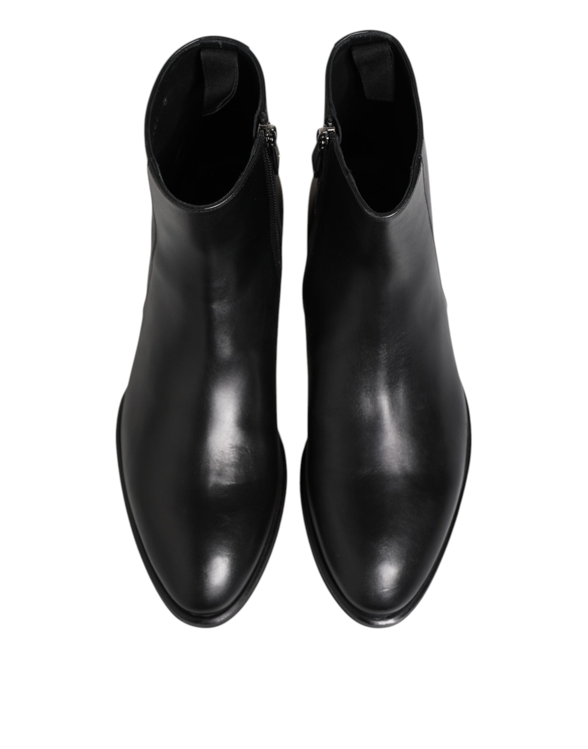 Black Leather Mid Calf Men Boots Shoes - ventzia