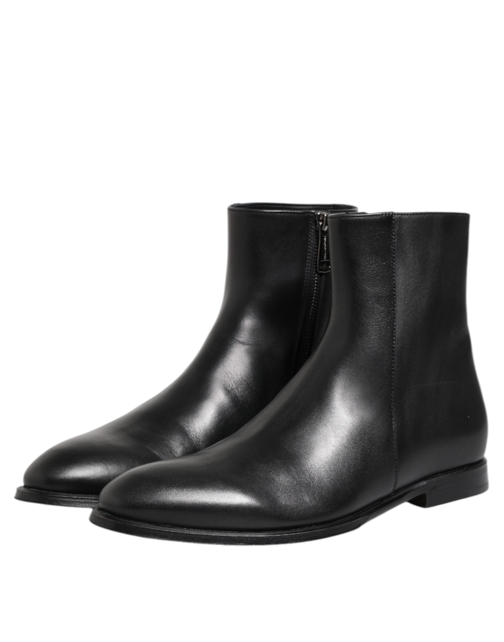 Black Leather Mid Calf Men Boots Shoes - ventzia