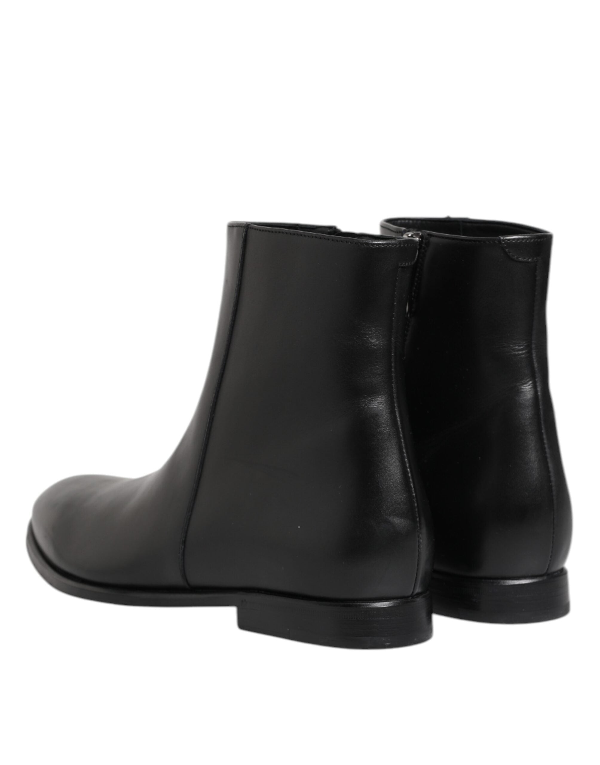 Black Leather Mid Calf Men Boots Shoes - ventzia