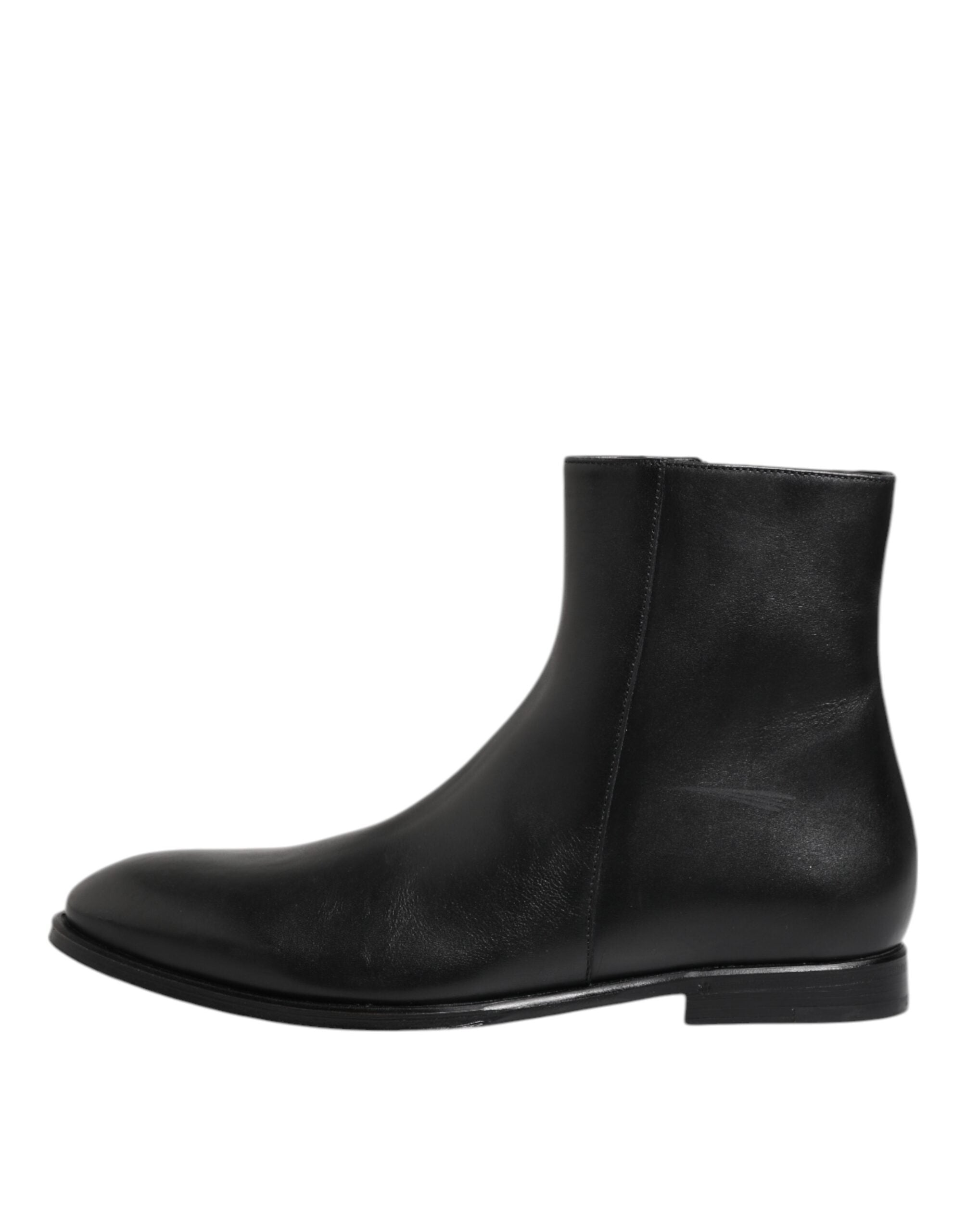 Black Leather Mid Calf Men Boots Shoes - ventzia