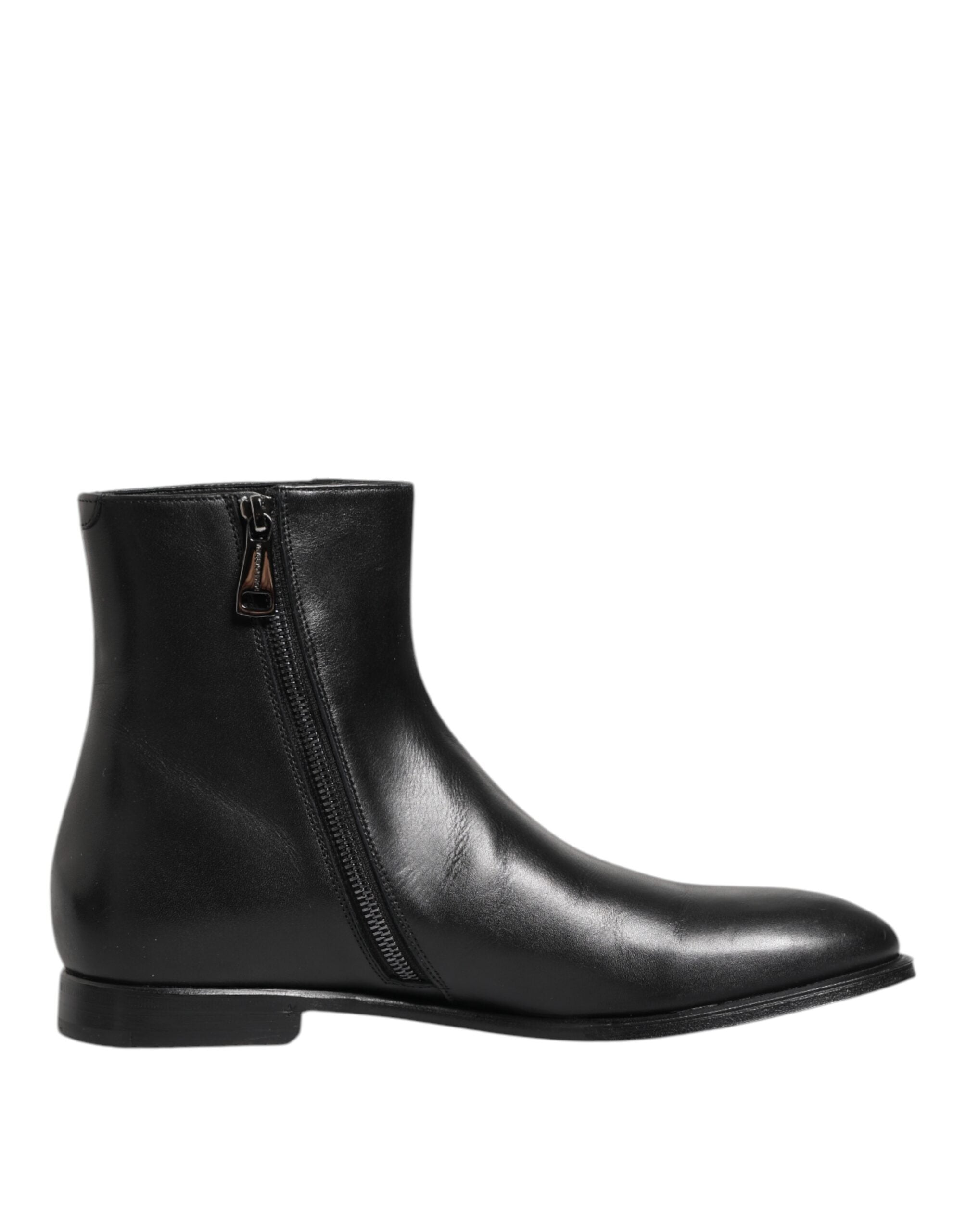 Black Leather Mid Calf Men Boots Shoes - ventzia